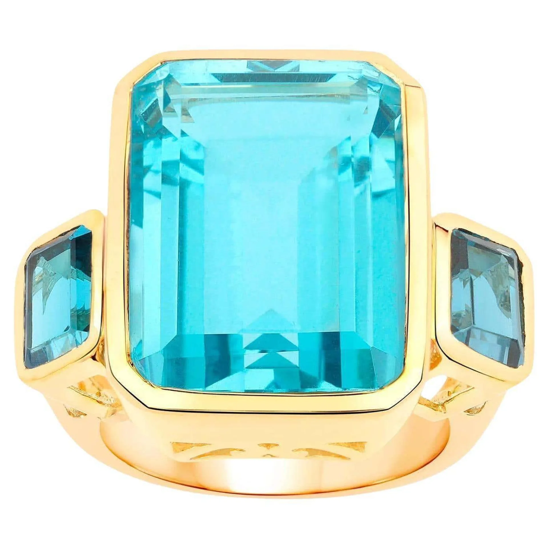 Paraiba Quartz Ring London Blue Topaz 17 Carats 18K Yellow Gold Plated Silver