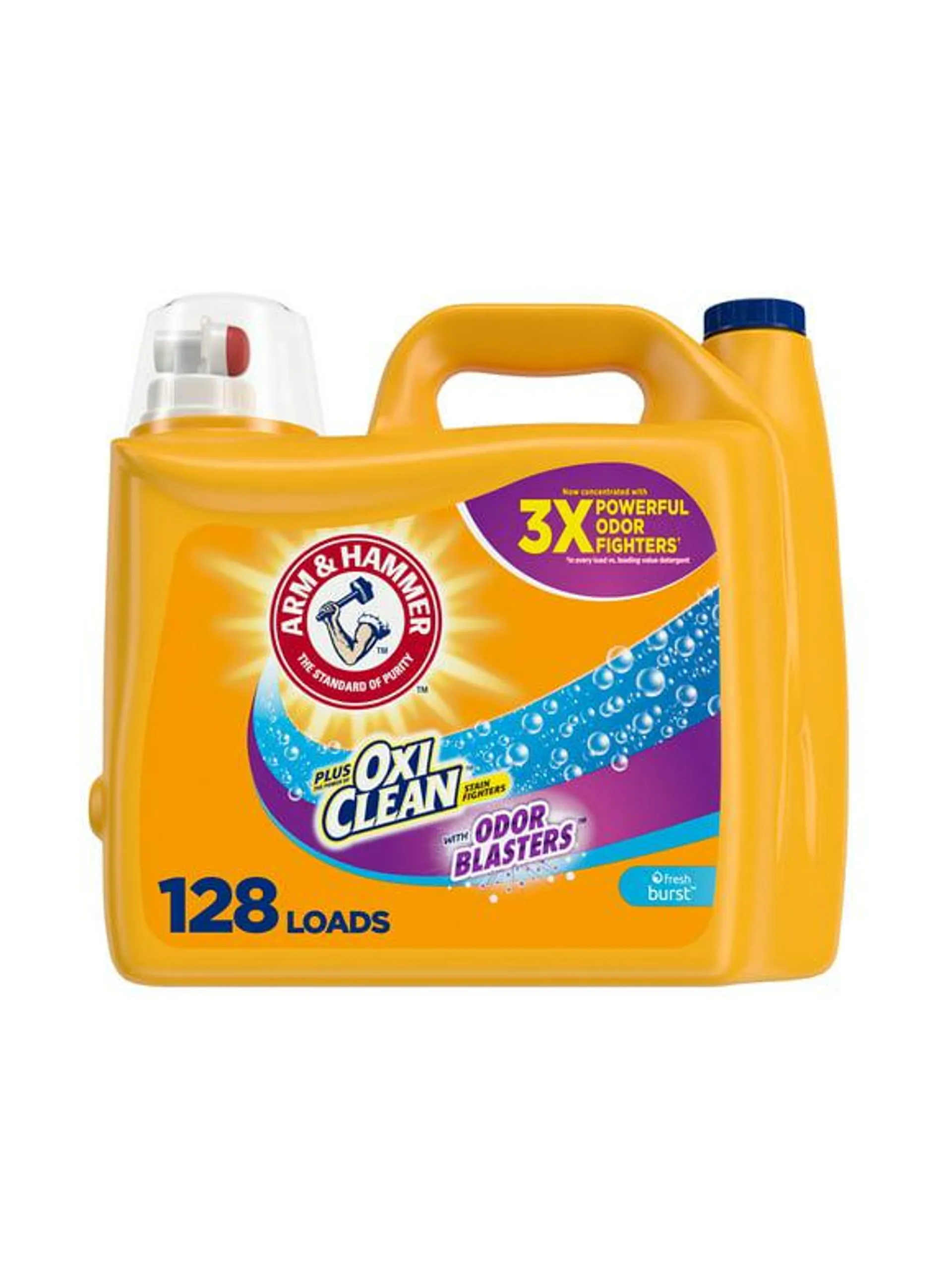 Arm & Hammer Plus OxiClean Odor Blaster Fresh Burst, 128 Loads Liquid Laundry Detergent, 166.5 fl oz