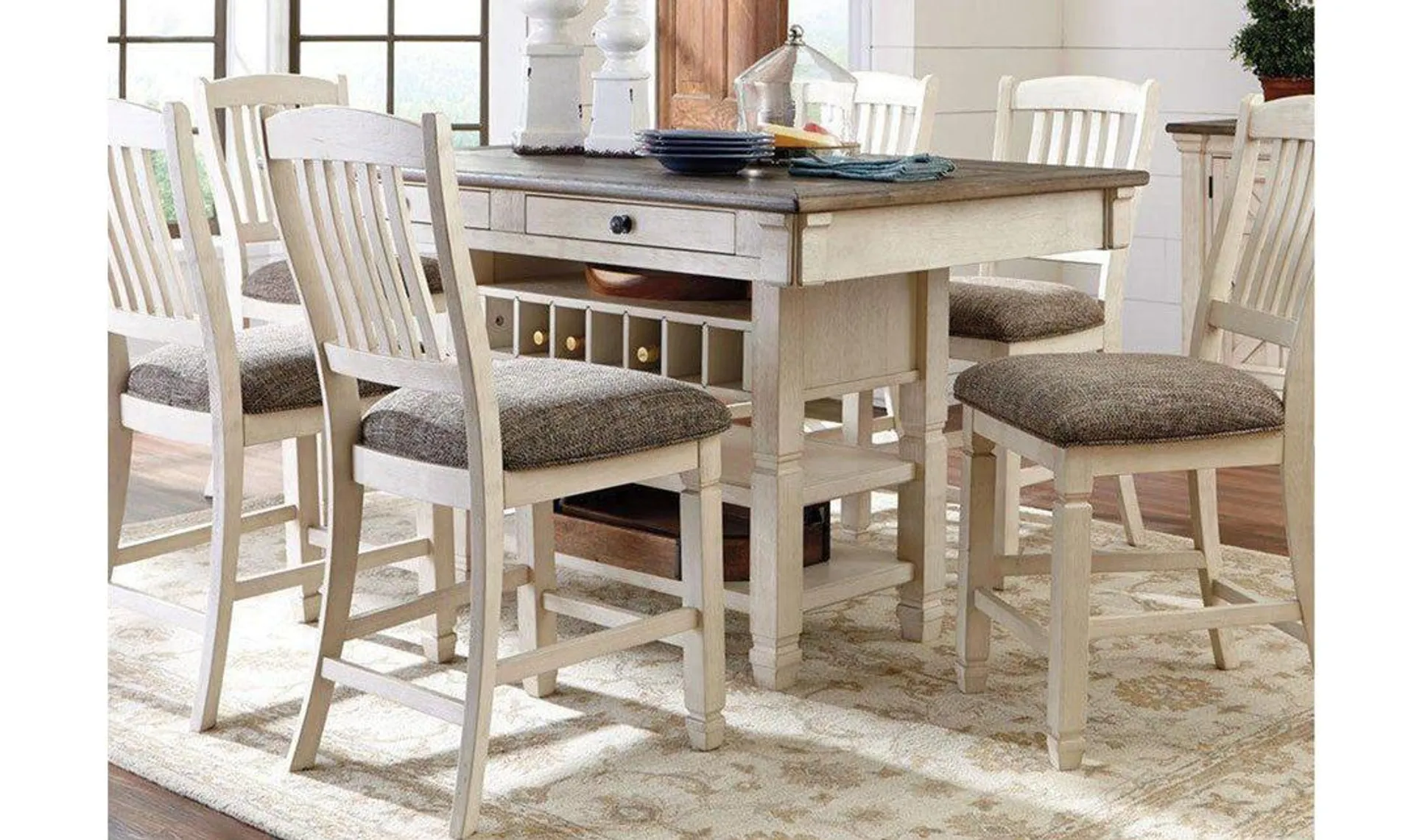 Ashley Bolanburg Counter Height 4-Seater Dining Set with 4 Drawers