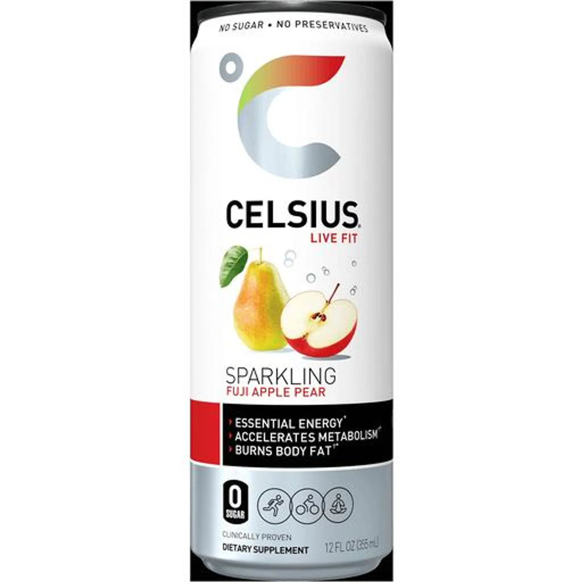 Celsius Sparkling Fuji Apple Pear Dietary Supplement Energy Drink 12 fl oz can