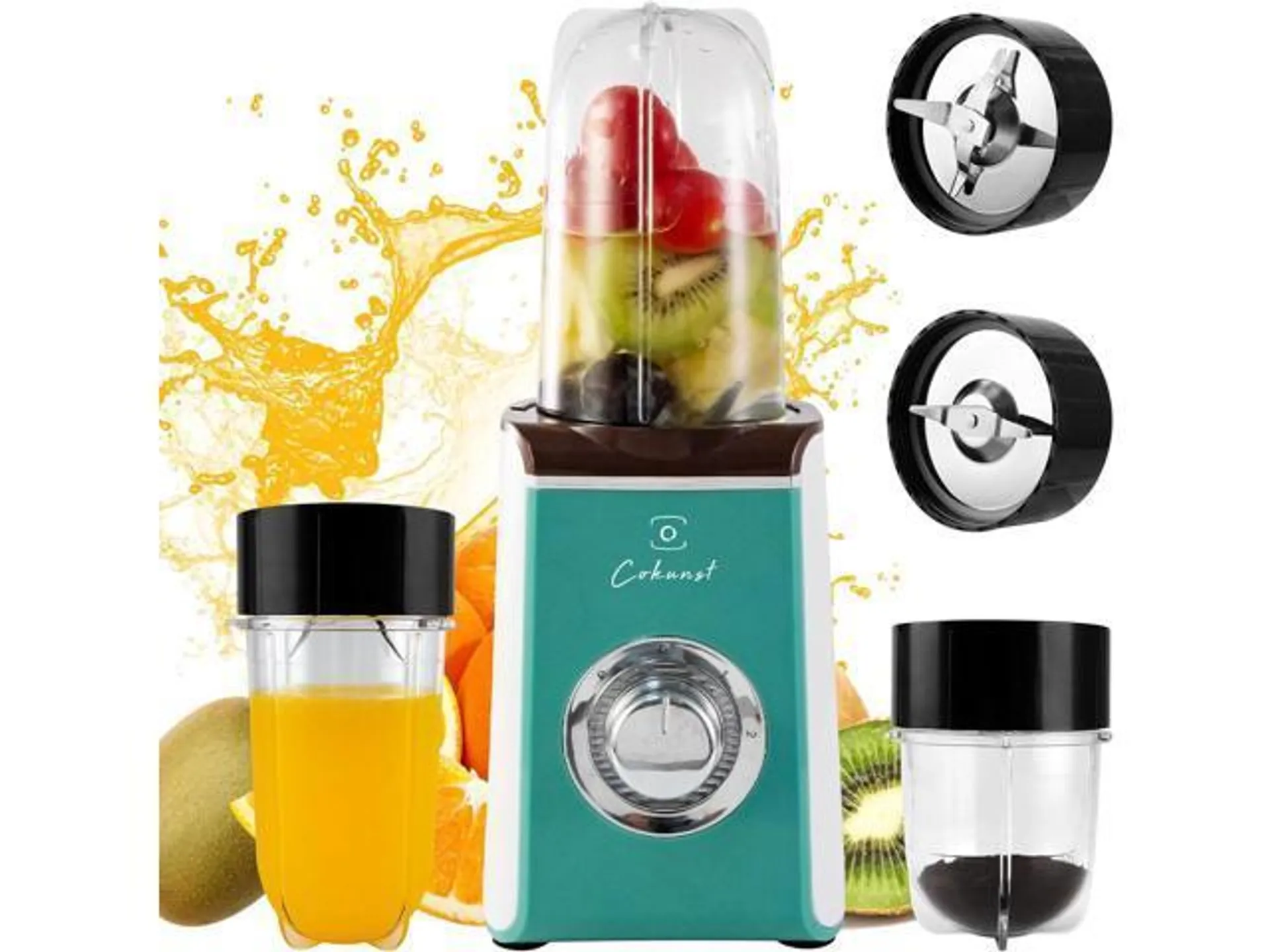 COKUNST Blenders for Shakes and Smoothies, 4 Blades Personal Blenders for Kitchen, Smoothie Blender and Grinder with 2 Blades, 10Oz & 17Oz Blender Cups, Countertop Blender for Fruits Protein Drinks