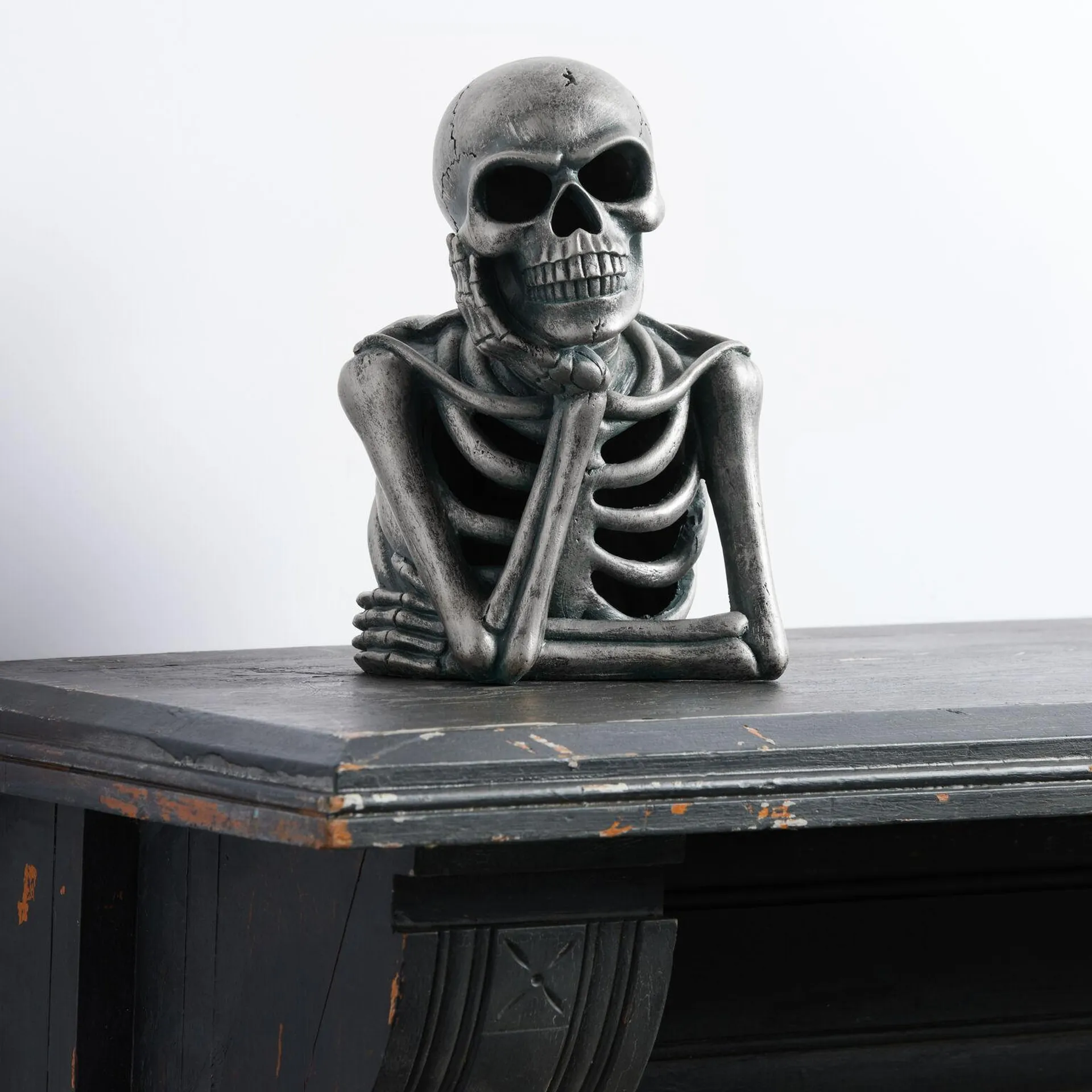 Gunmetal Silver Skeleton Bust LED Light Up Decor