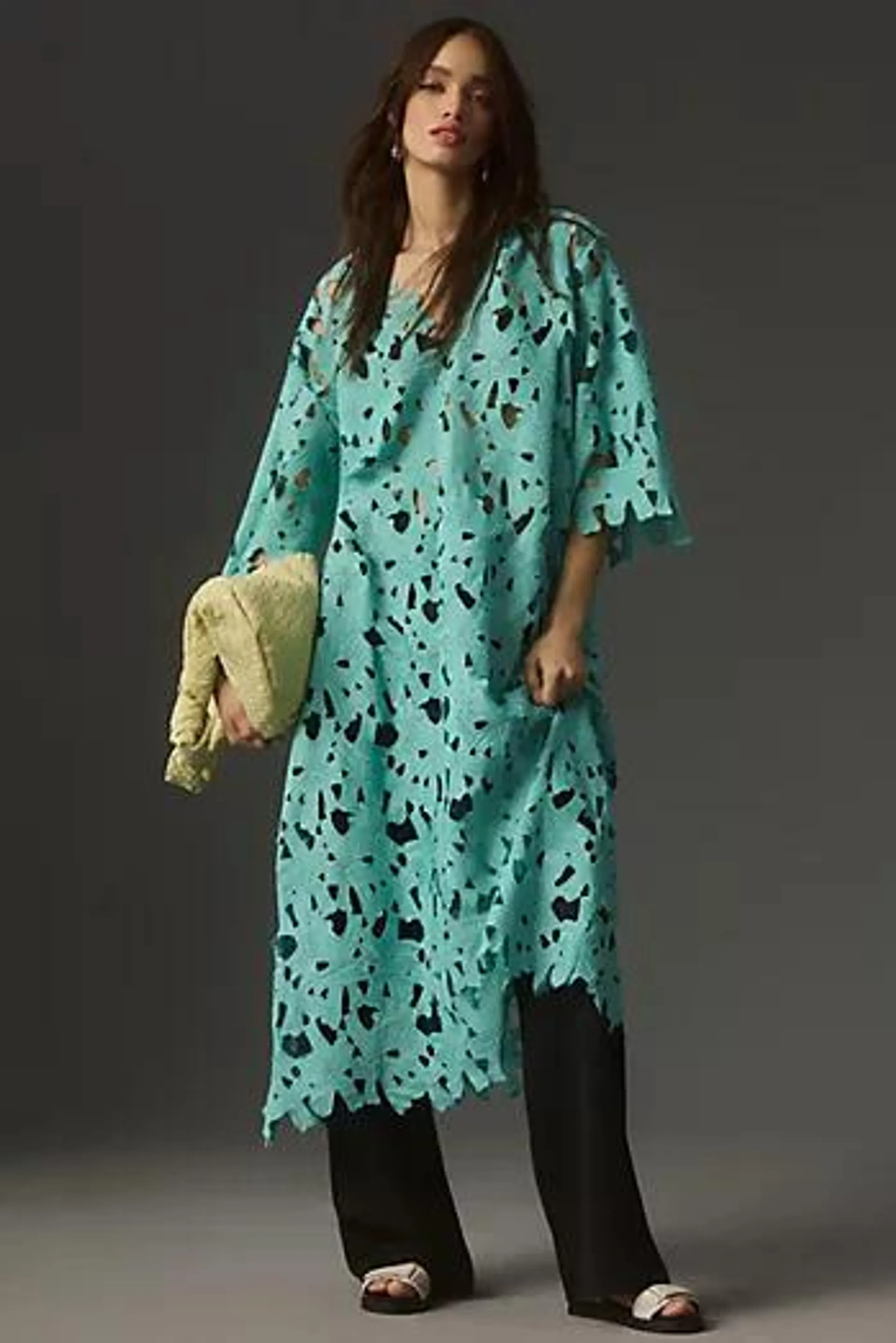 By Anthropologie Floral Eyelet Kaftan