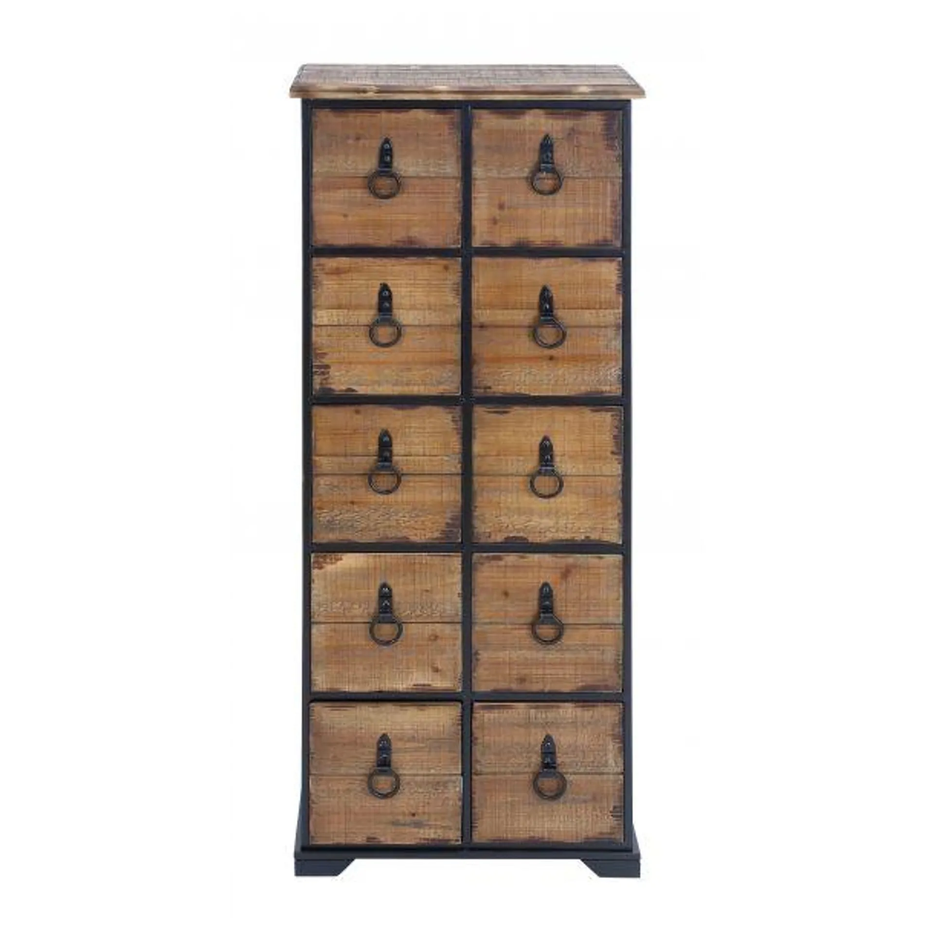 Rustic 45" Wood Tall Cupboard Chest with Ten Drawers by Marisol + Daisy - Brown