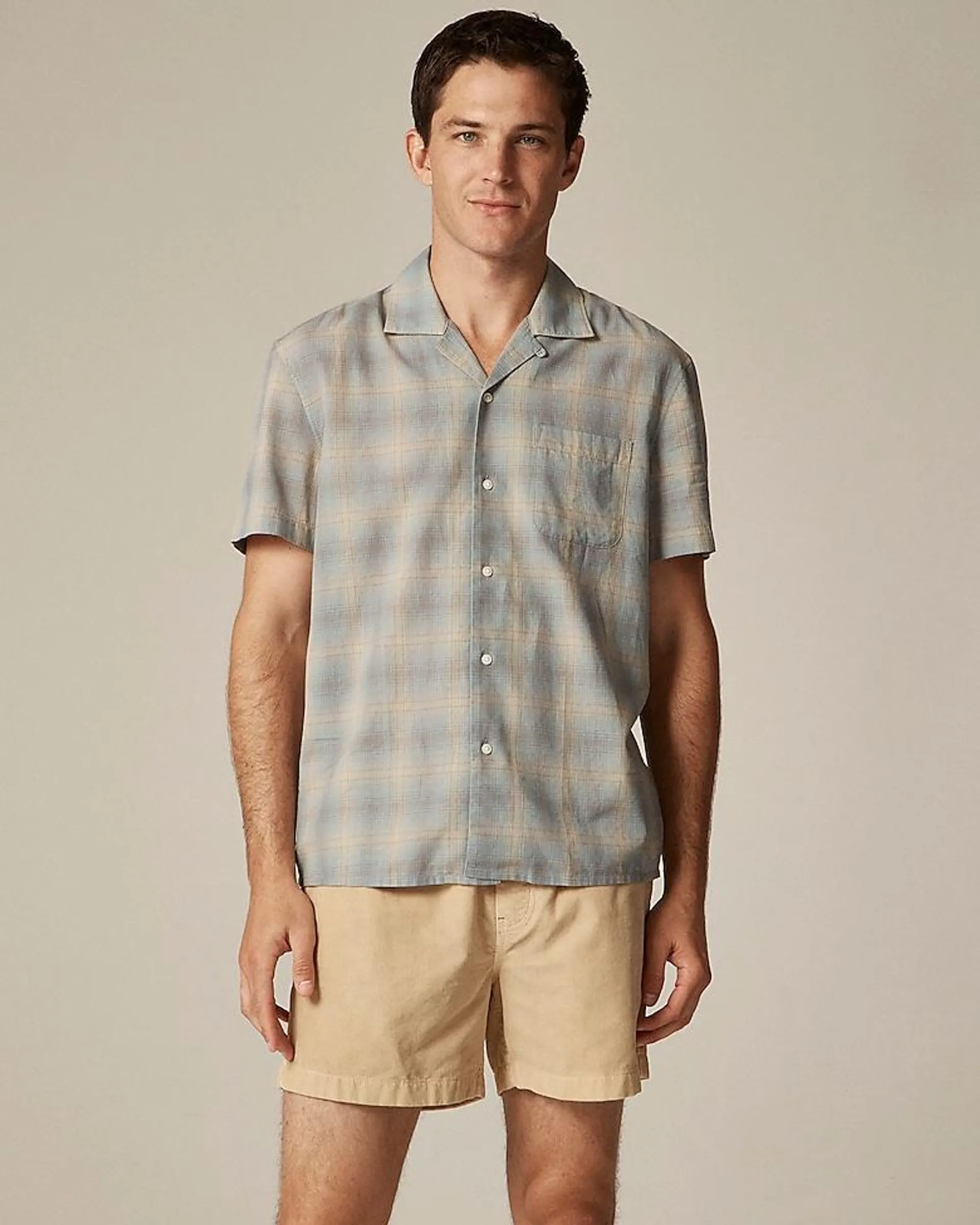 Short-sleeve cotton gauze camp-collar shirt