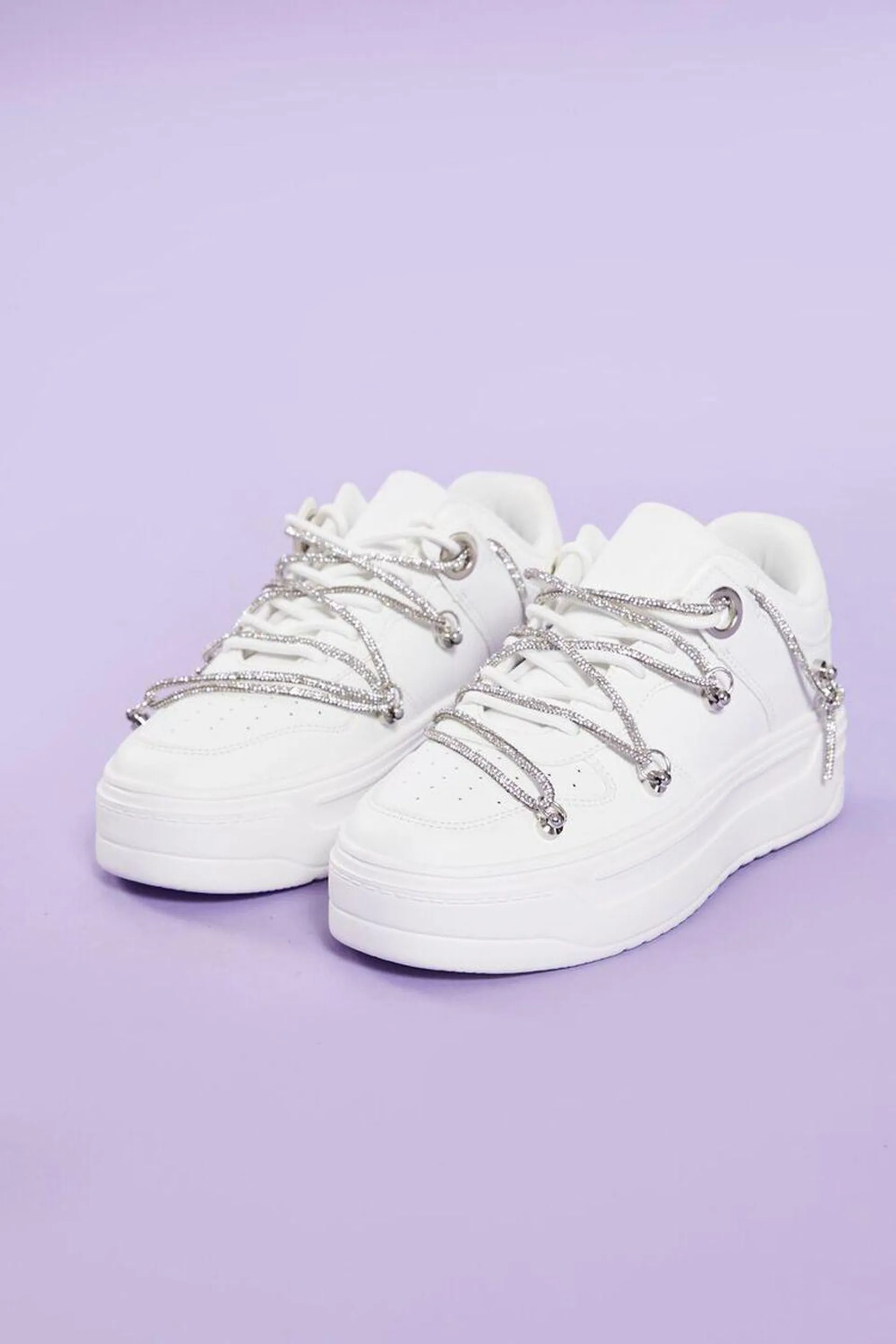 Rhinestone Lace-Up Sneakers