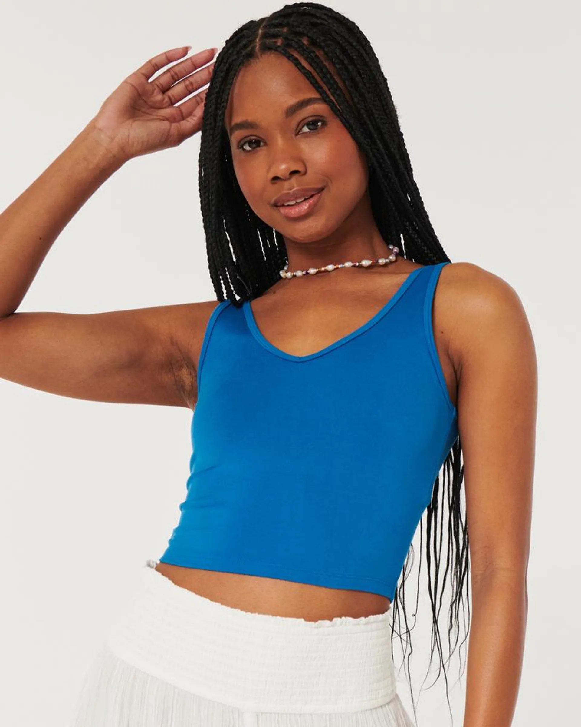 Soft Stretch Seamless Fabric Crop V-Neck Tank