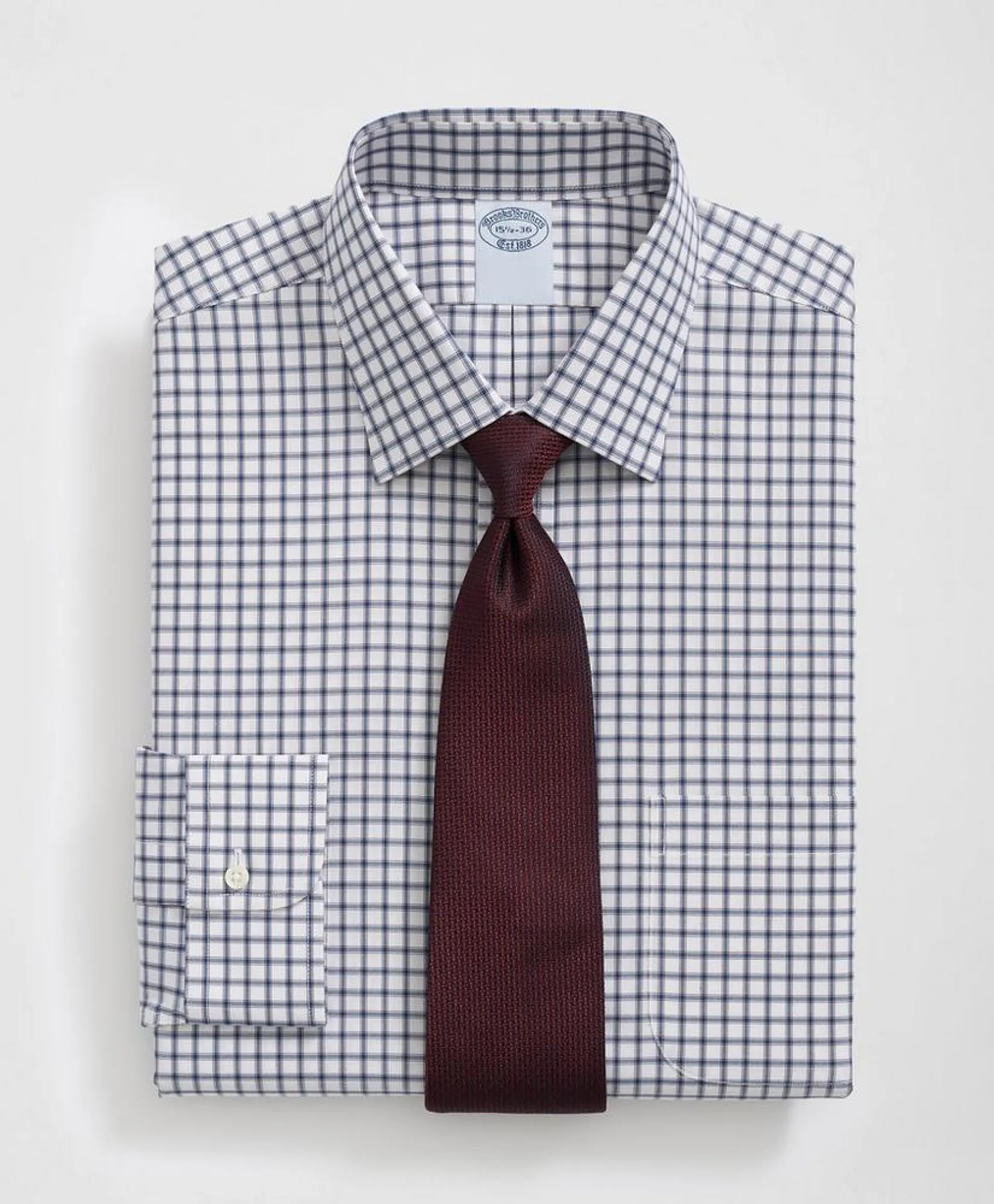 Stretch Supima ® Cotton Non-Iron Pinpoint Oxford Ainsley Collar, Ticking Check Dress Shirt