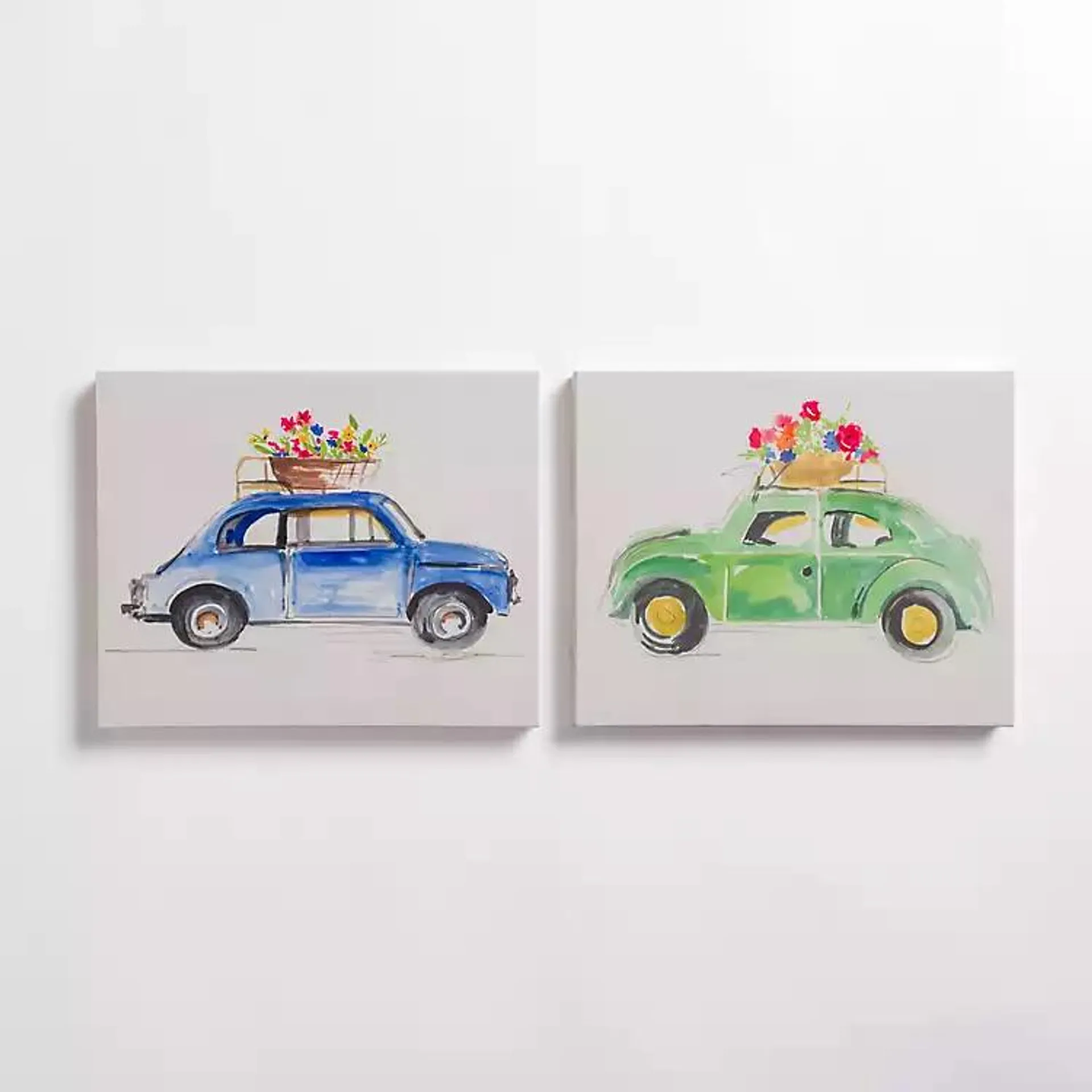 Floral Cars Canvas Art Prints, Set of 2