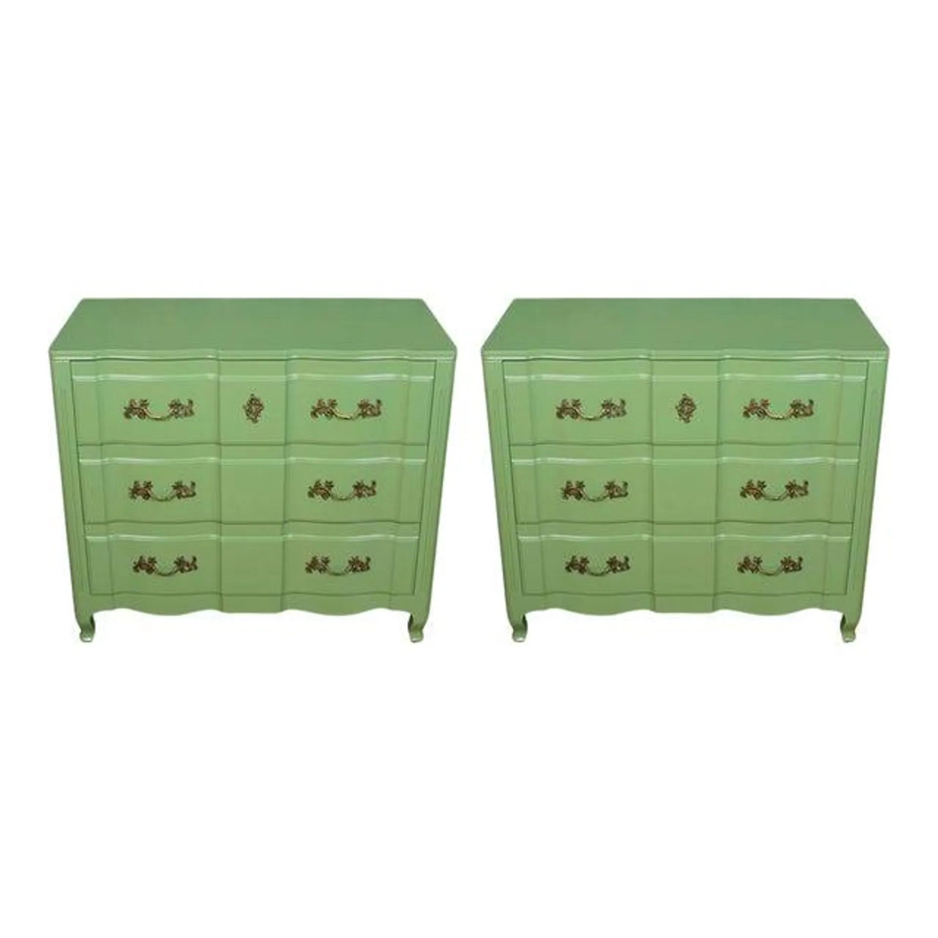 Painted Green French Provincial Chests - A Pair