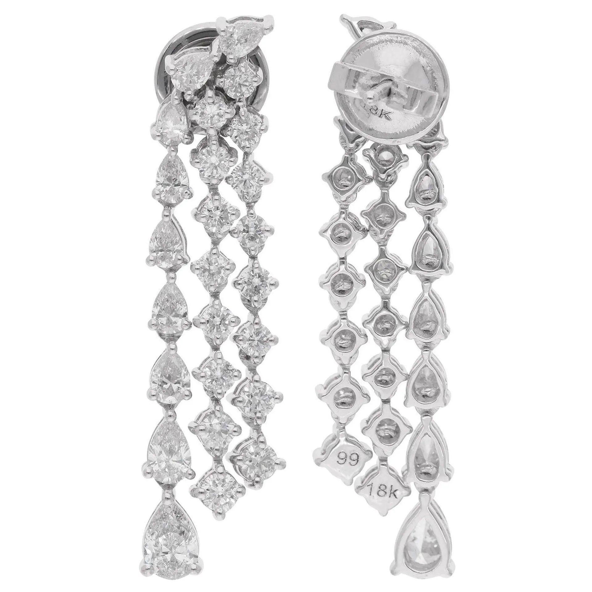 2.76 Carat Pear & Round Diamond Chandelier Earrings 14 Karat White Gold Jewelry