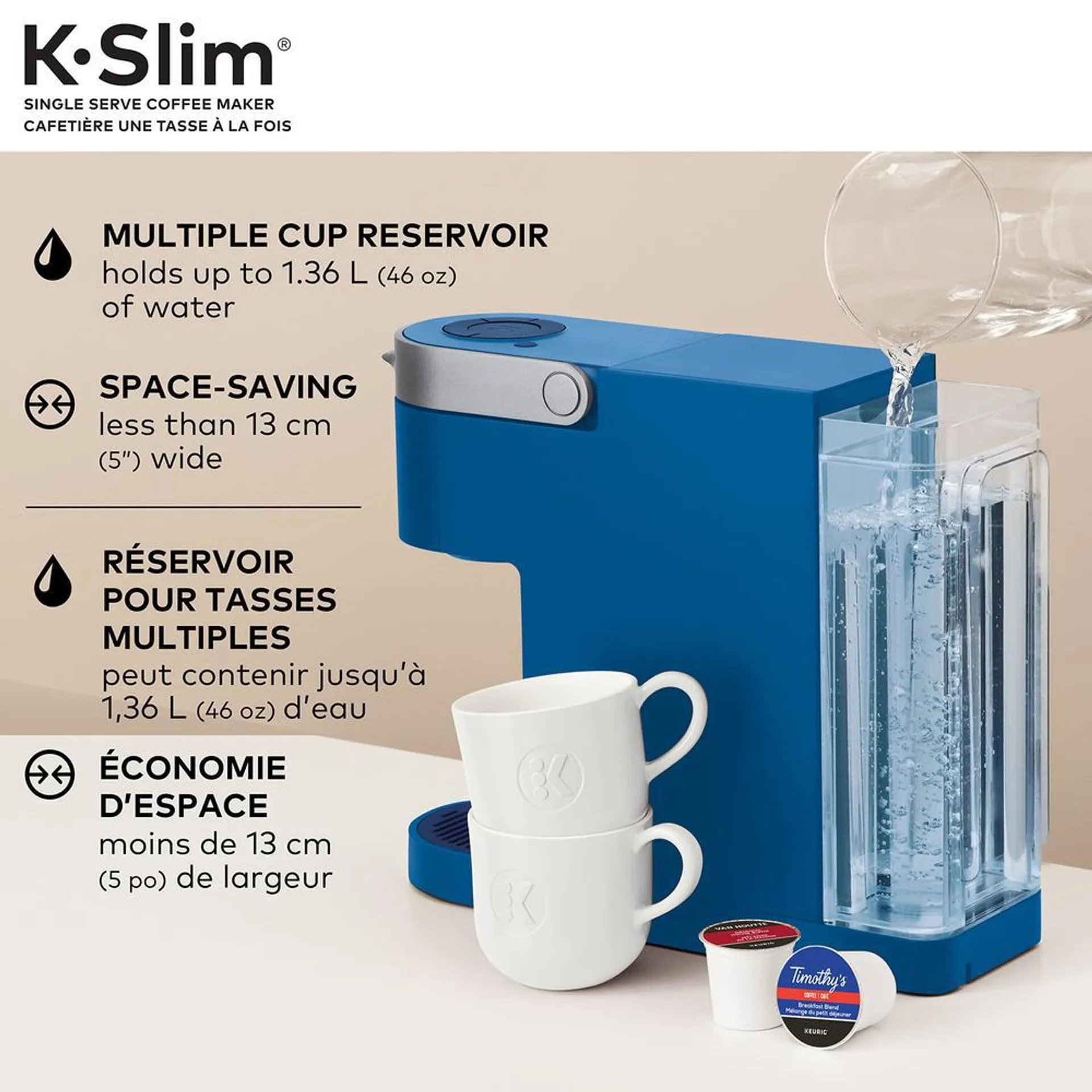 keurig k-slim single serve k-cup pod coffee maker, featuring simple push button controls and multistream technology, twilight