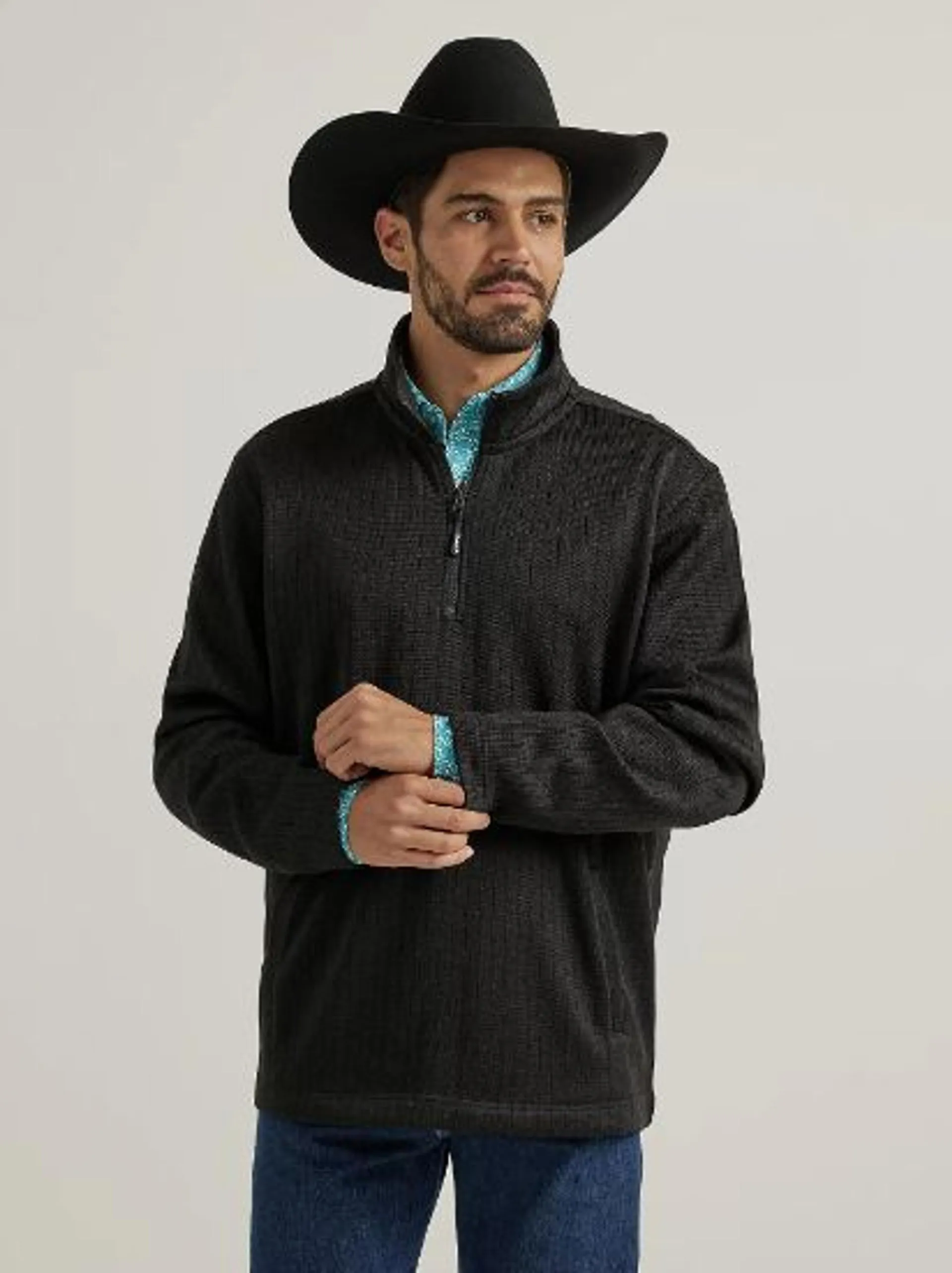 Wrangler Mens George Strait Long Sleeve Quarter-Zip Black Pullover