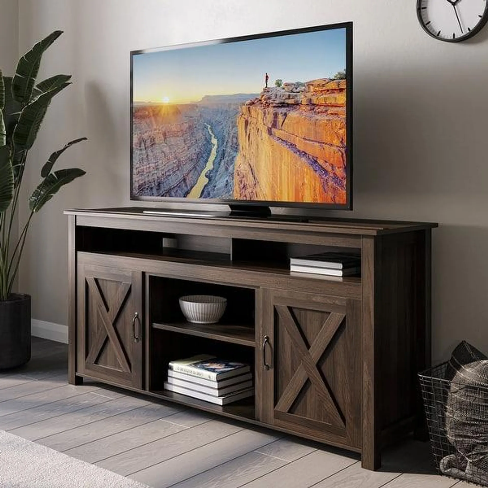 BELLEZE Corin Barn Door Wood TV Stand for TVs up to 65", 5 Colors