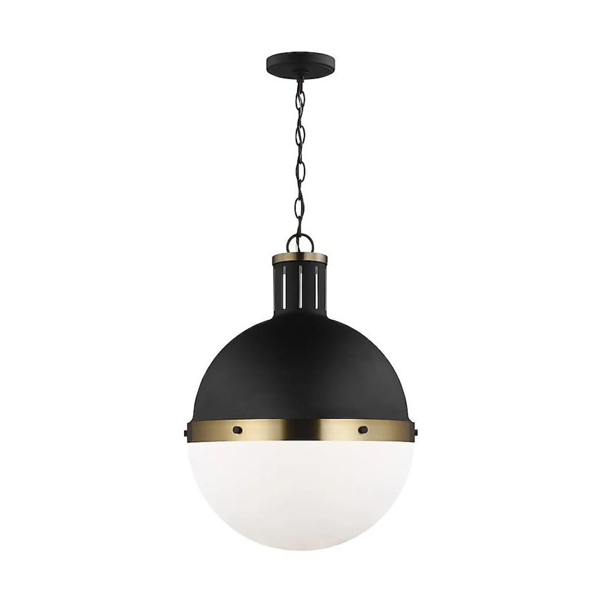 Generation Lighting Hanks Midnight Black Transitional White Glass Globe LED Large Hanging Pendant Light