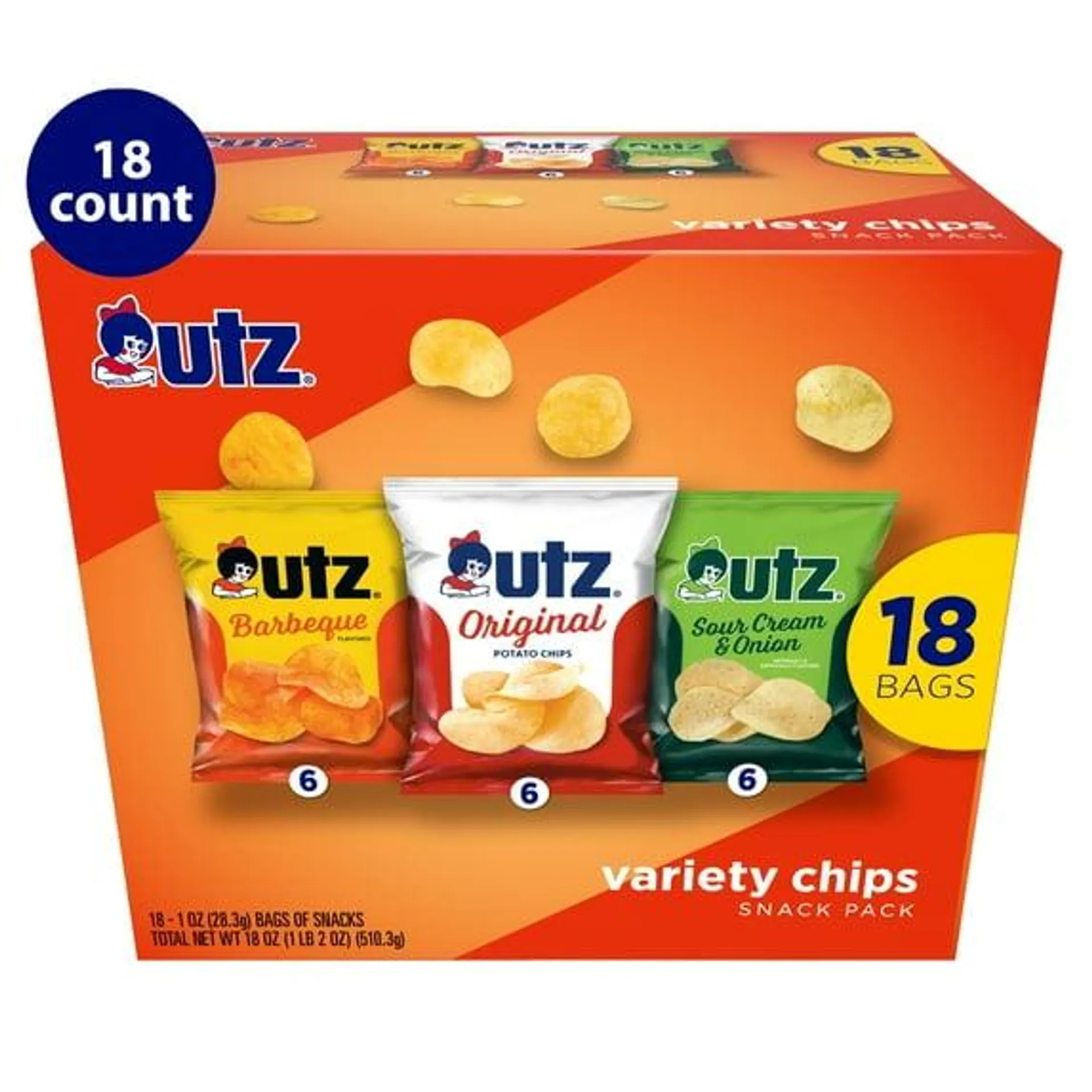 Utz Chip Pack, Variety Pack, Gluten-Free, Potato Chips, 1 oz, 18 Count