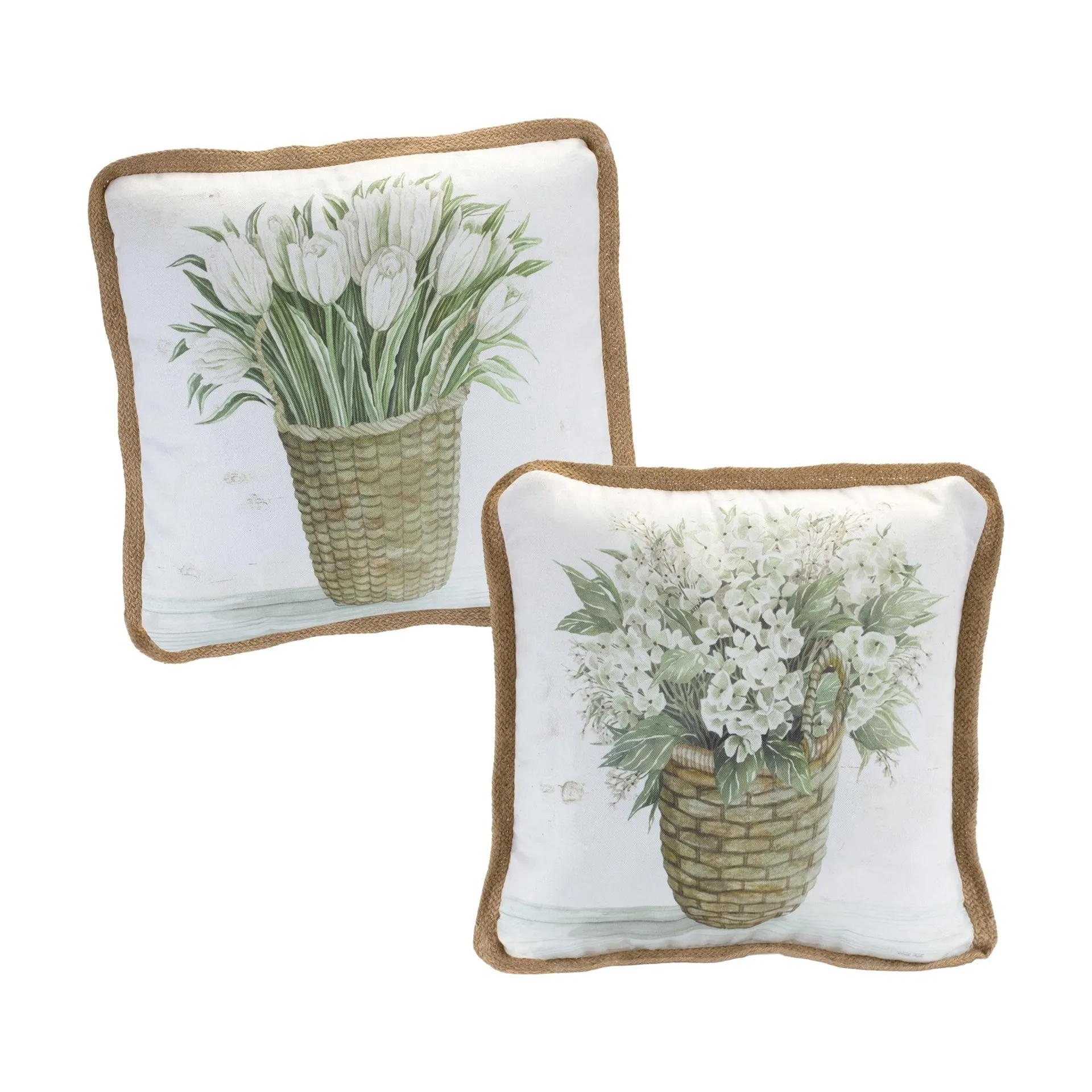 White Floral Basket Throw Pillow, Set of 2