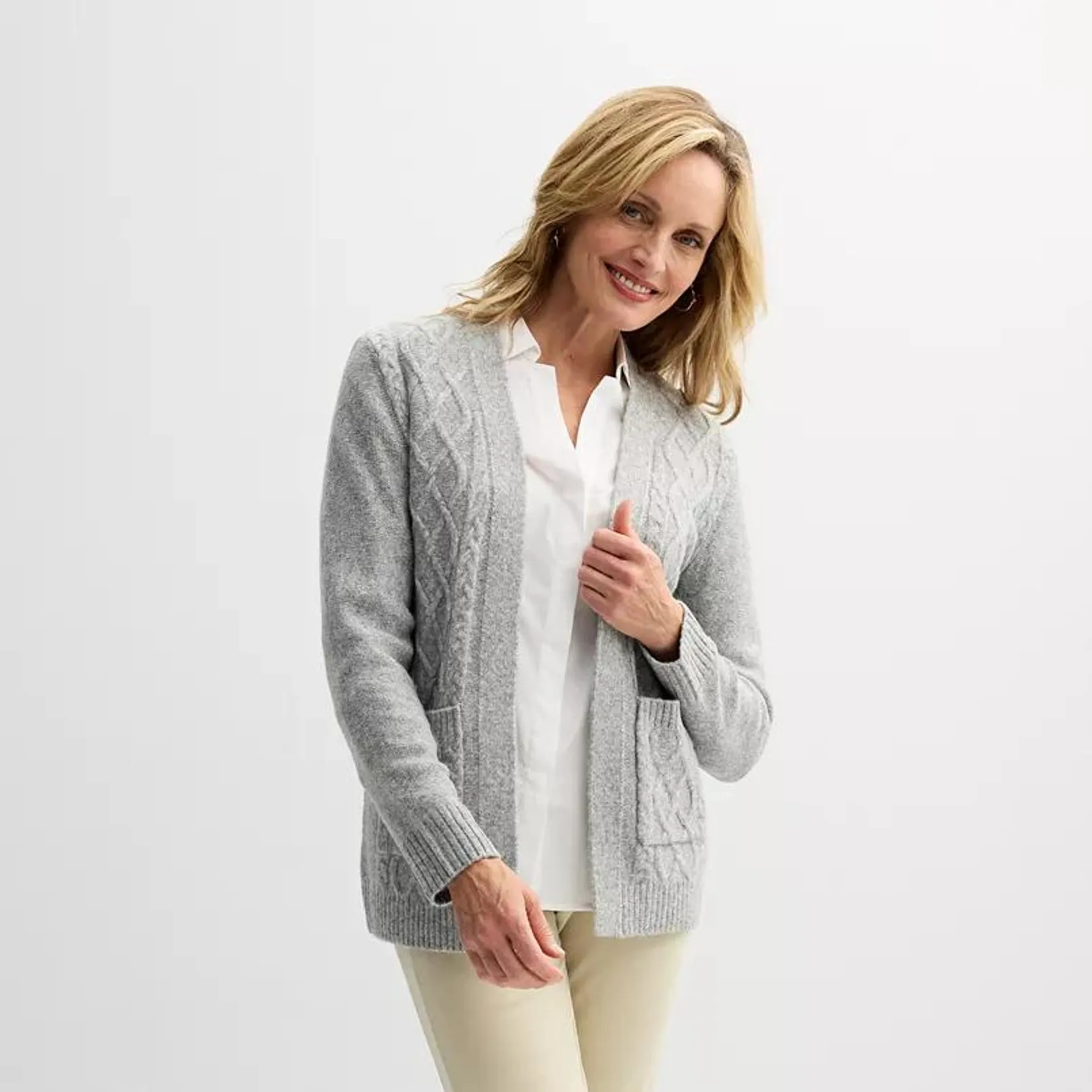 Womens Croft & Barrow® Long Sleeve Cabled Cardigan