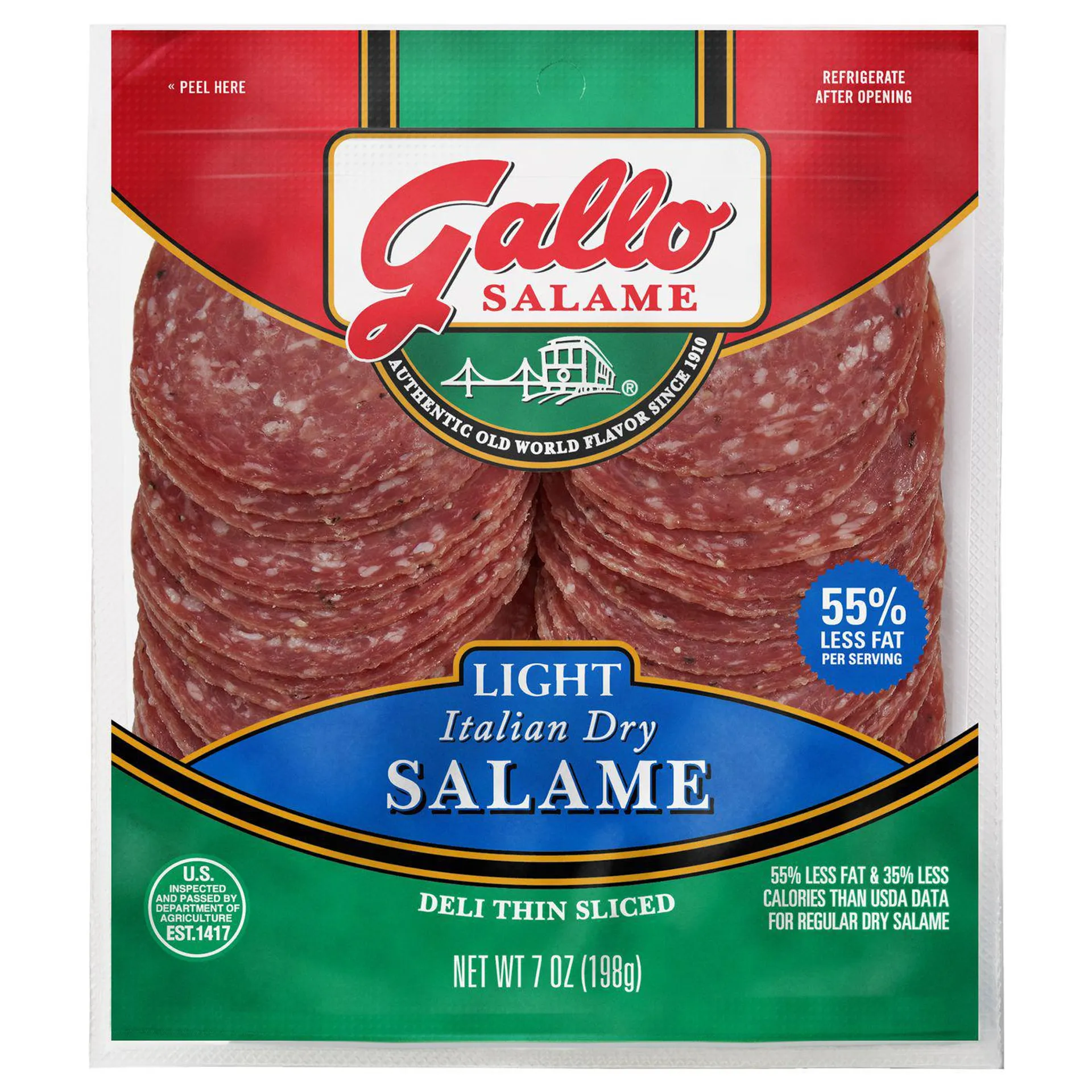 Gallo Deli Thin Sliced Light Italian Dry Salami Lunch Meat, 7 oz