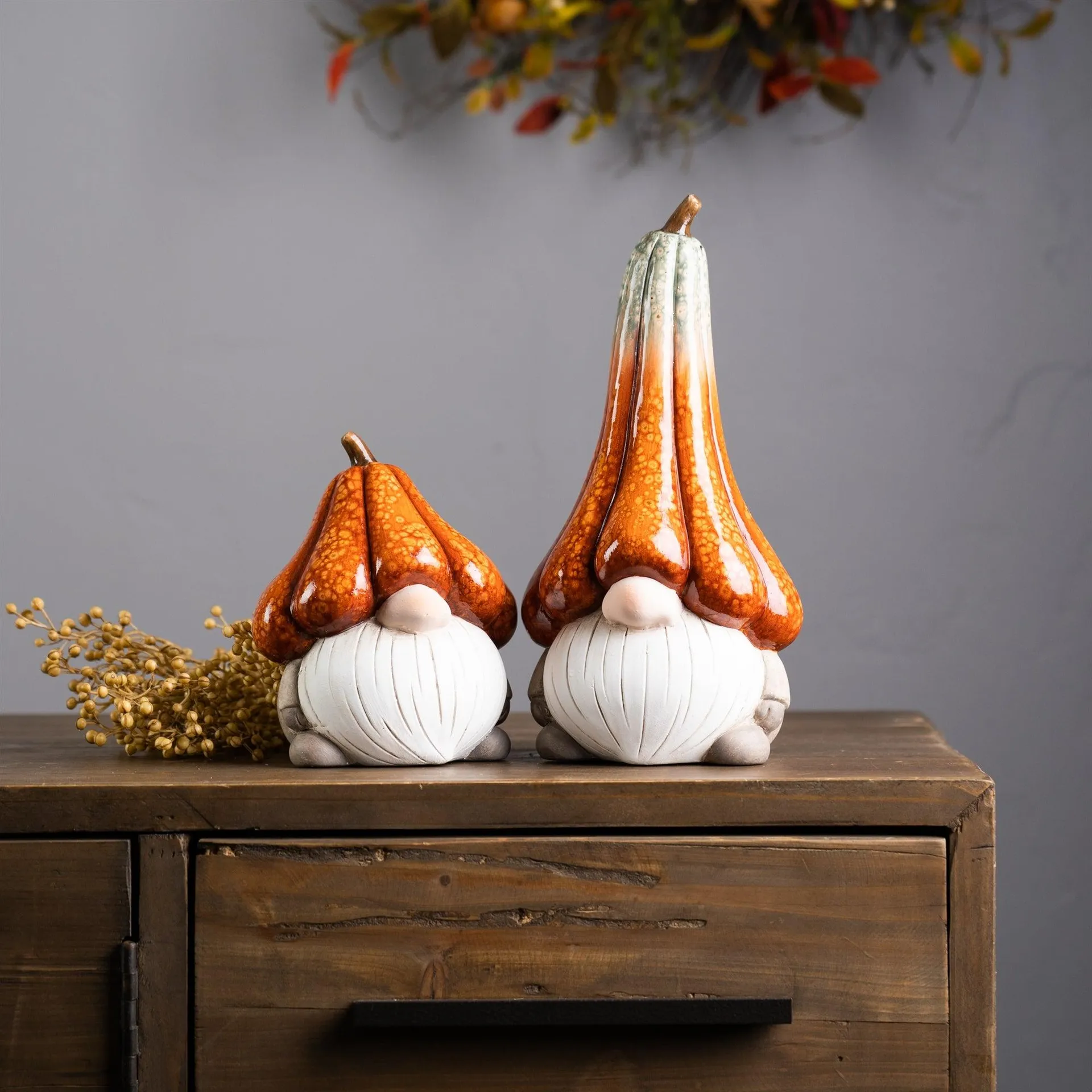 Terra Cotta Gnome With Pumpkin Hat, Set of 2