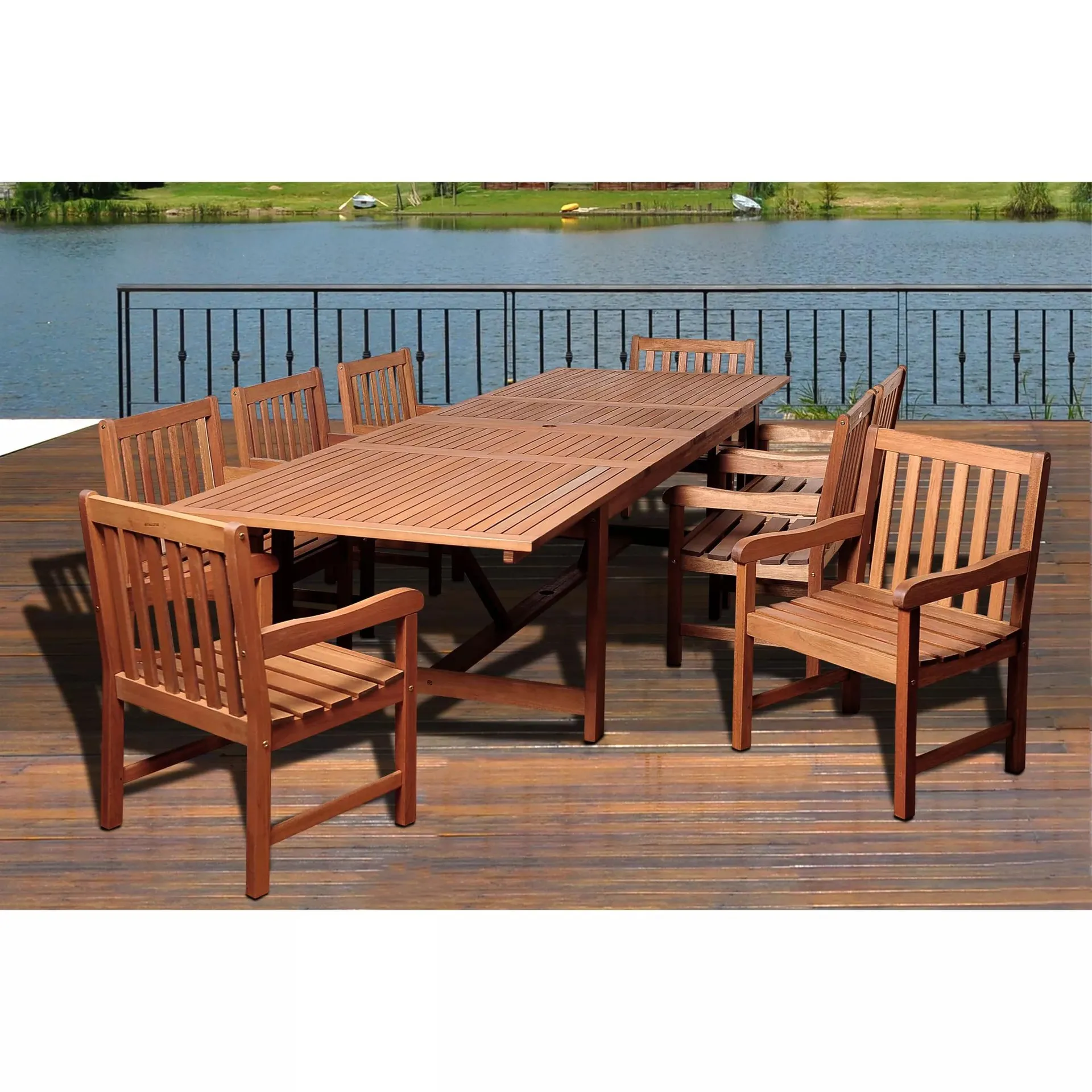 Amazonia Shula 9-Pc. Eucalyptus Extendable Rectangular Patio Dining Set - Natural