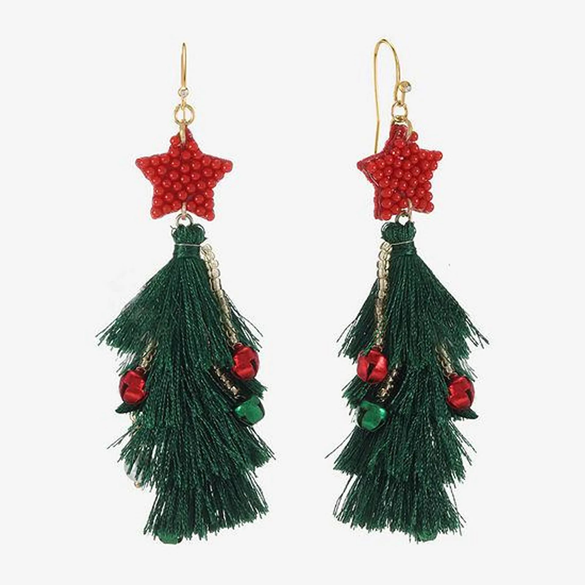 Bijoux Bar Tassle Christmas Tree Drop Earrings