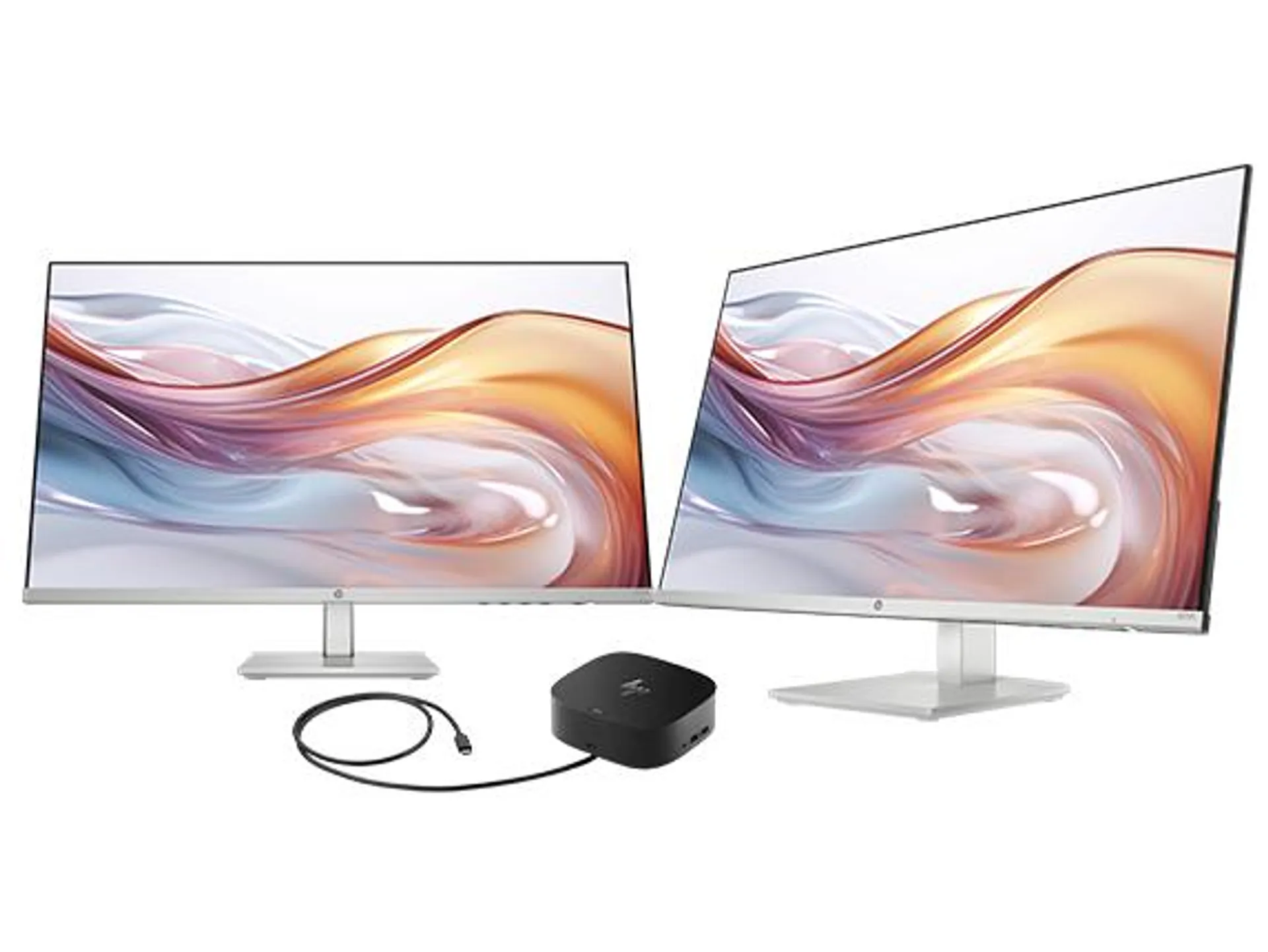 Dual HP Series 5 27 inch FHD Height Adjust Monitor - 527sh + HP USB-C G5 Dock Bundle