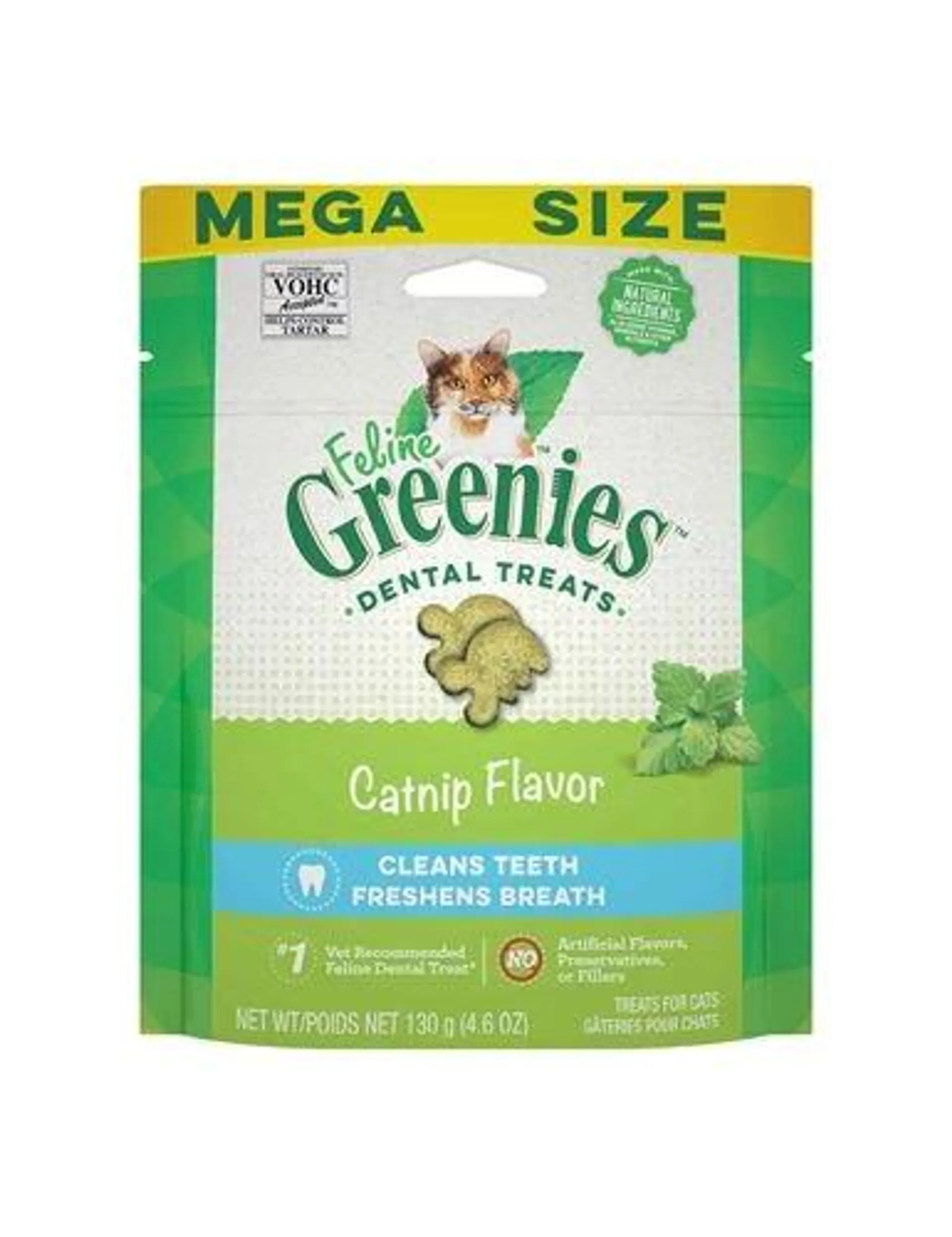 FELINE GREENIES Adult Natural Dental Care Cat Treats, Catnip Flavor, 4.6 Ounce Pouch