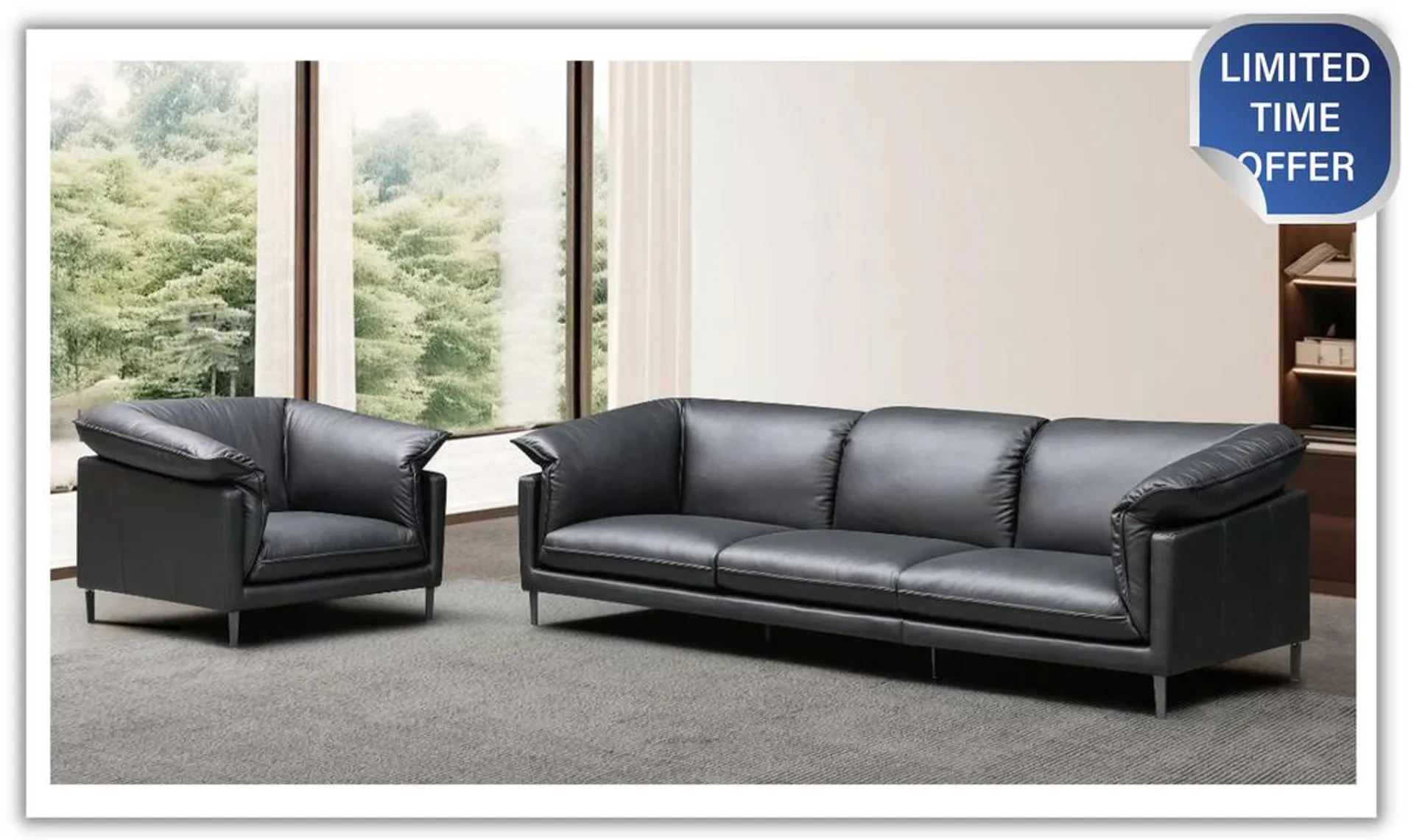 Gio Italia Dolce 3 Seater Stationary Leather Sofa In Black