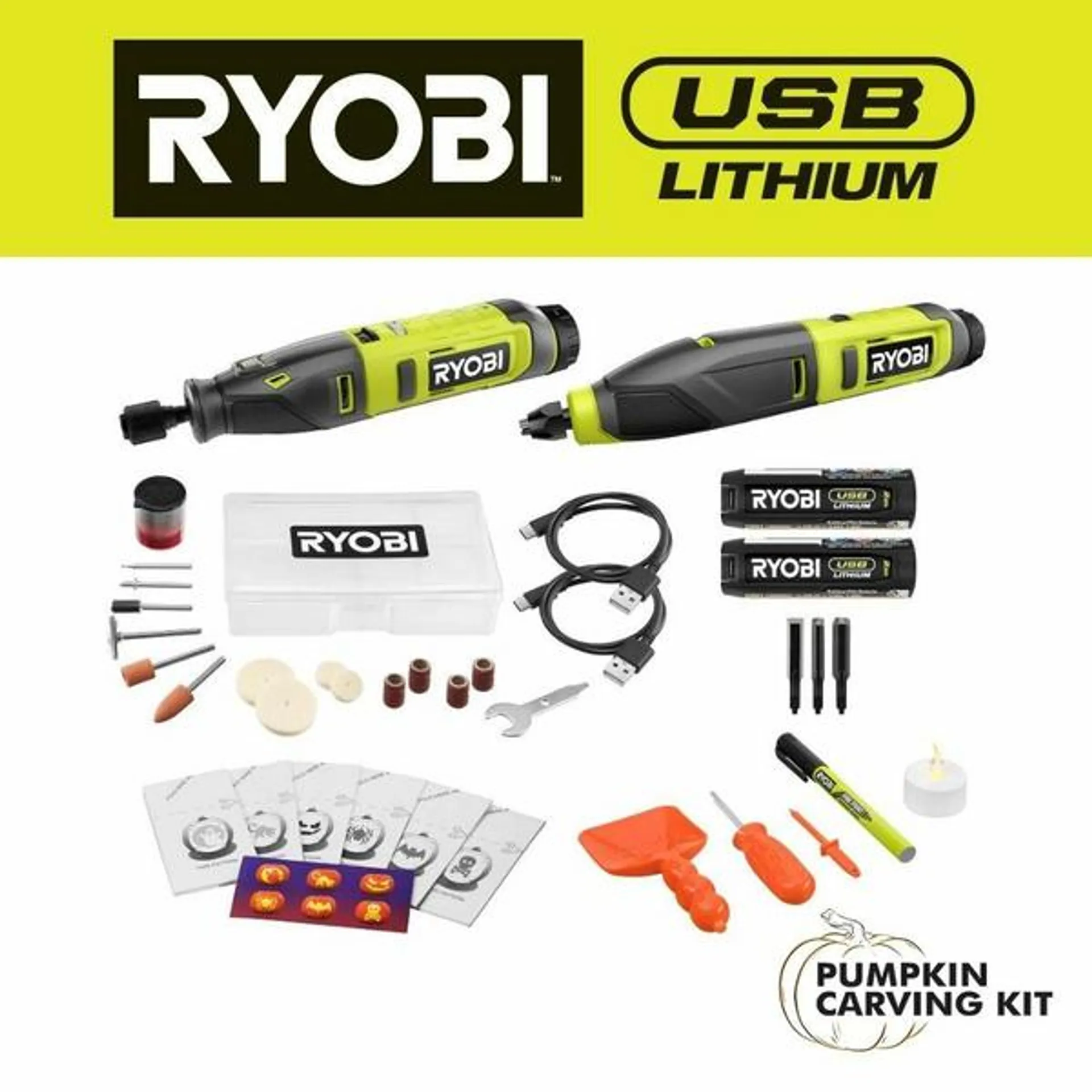 USB LITHIUM 2-TOOL COMBO KIT WITH PUMPKIN CARVING TOOLS