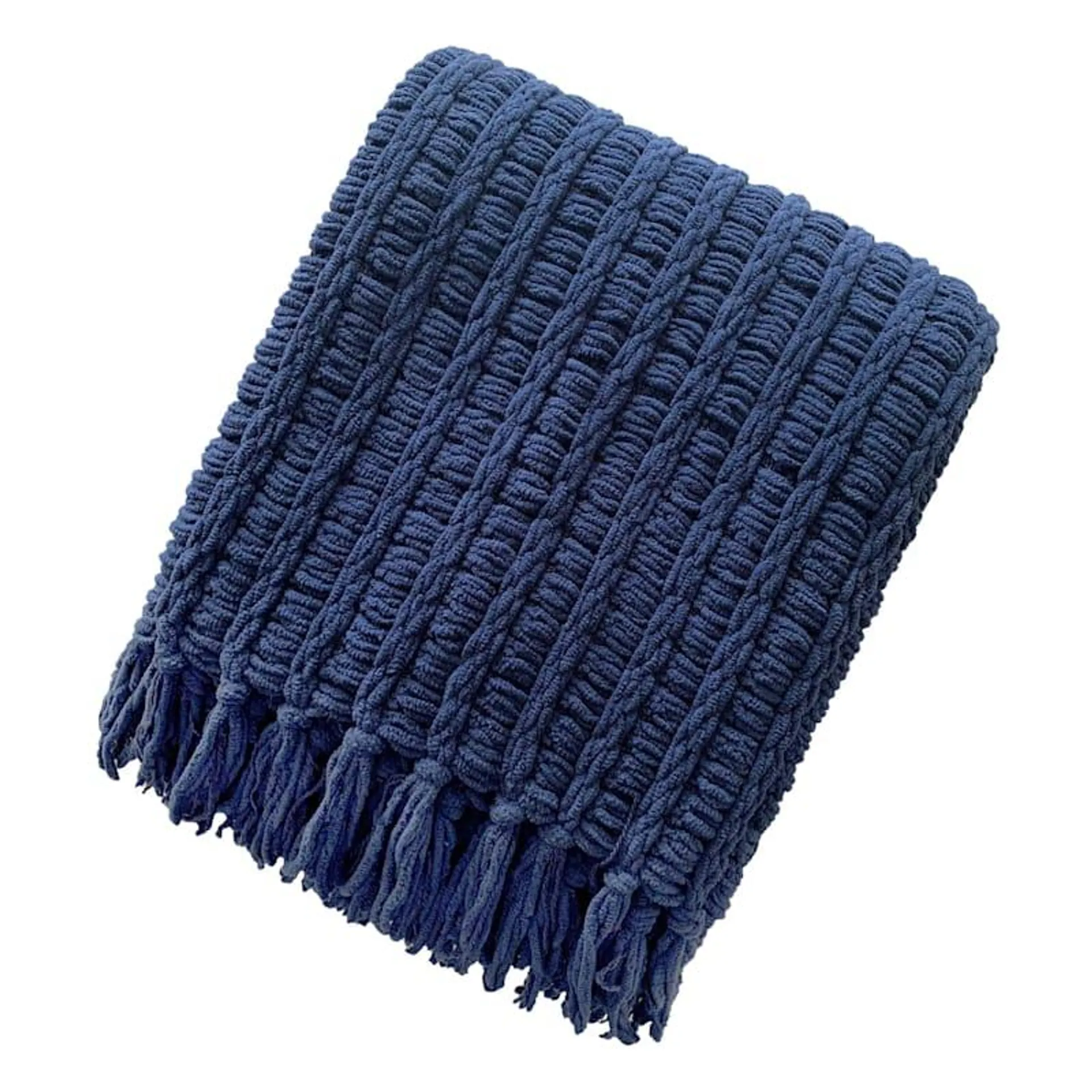 Navy Blue Chenille Basketweave Throw Blanket, 50x60