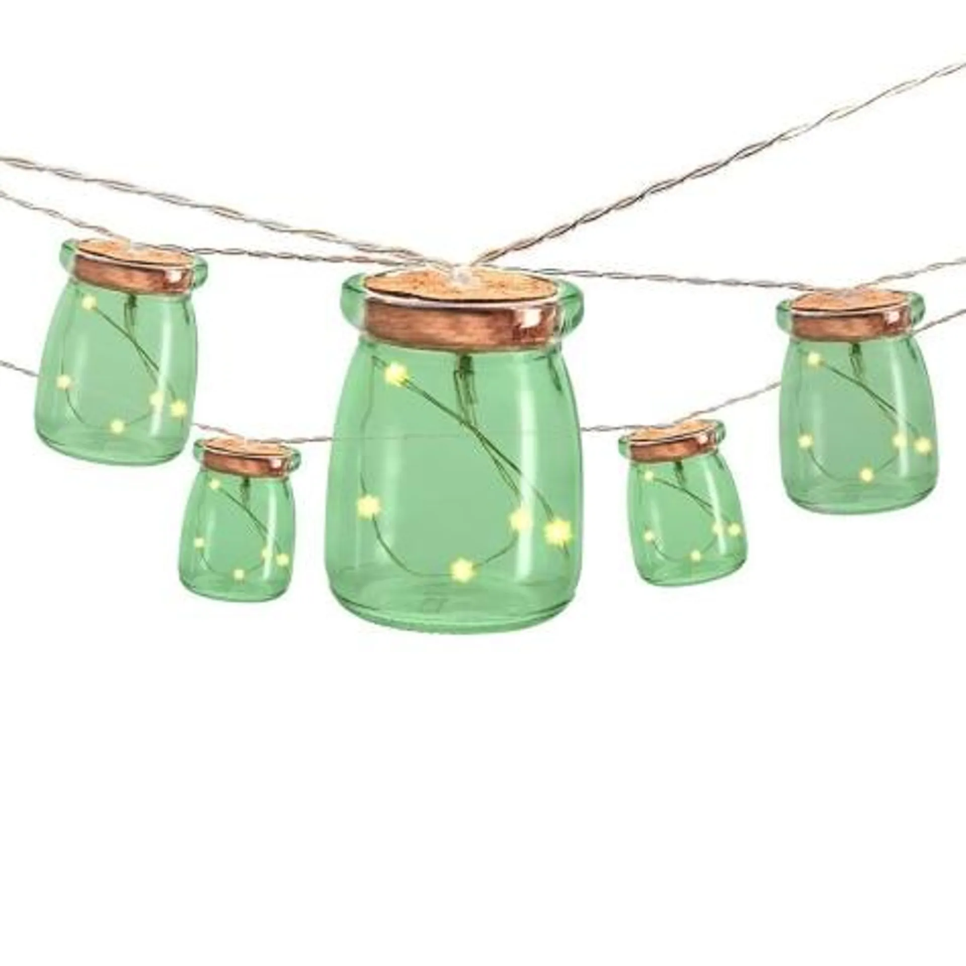 Outdoor Living Accents Solar LED Glass Jar String Lights with Cork Tops, 10 Jars