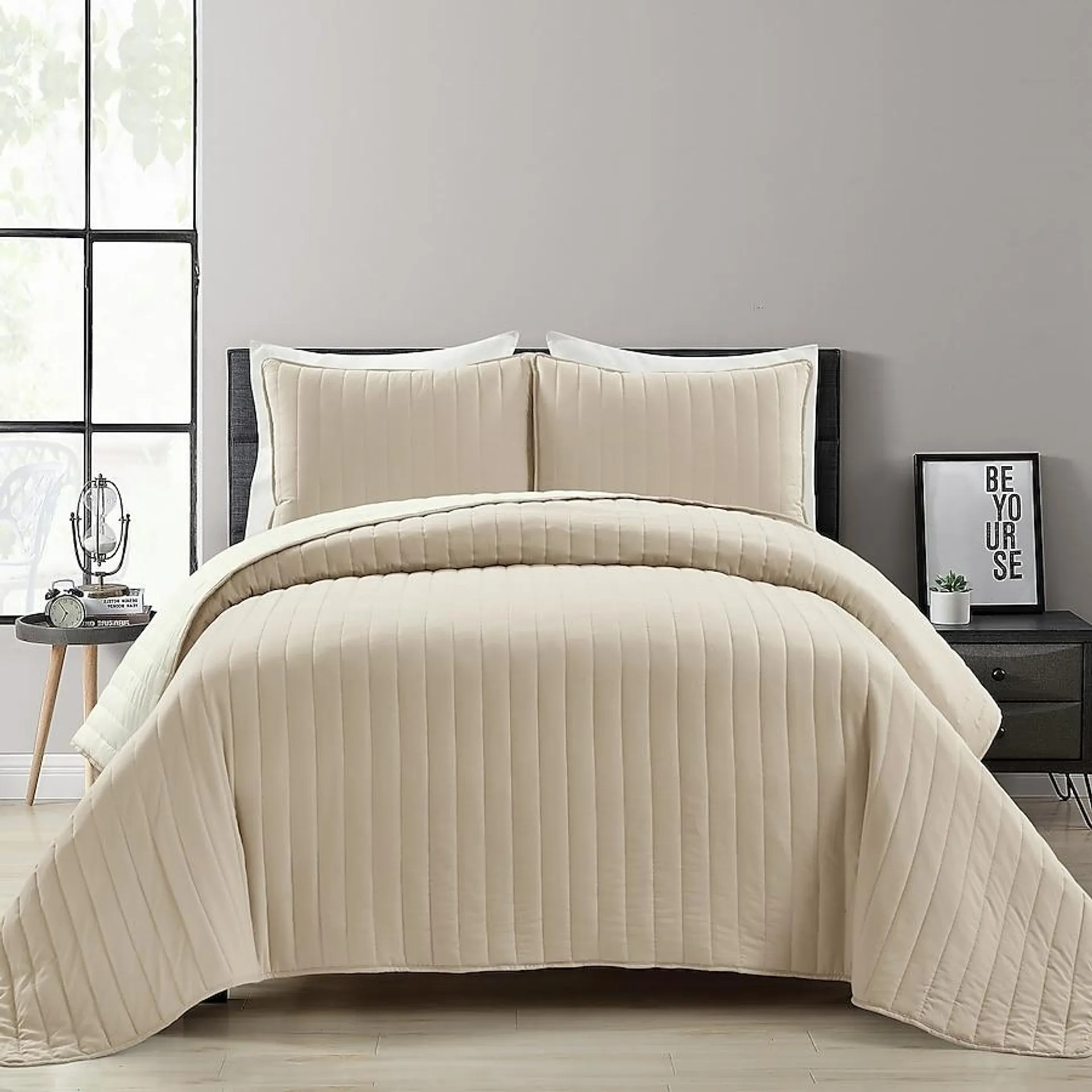 Lush Decor Neutral Solid Reversible King Quilt