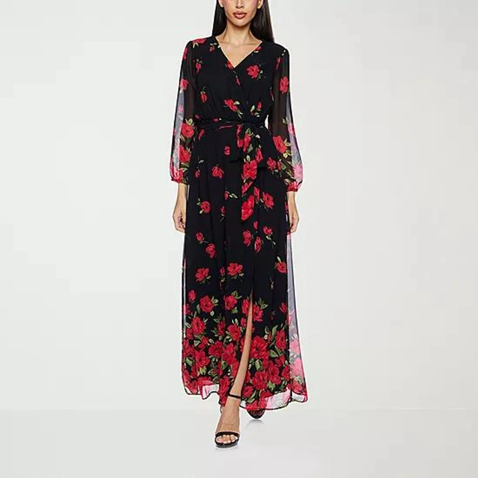 new! Premier Amour Womens Long Sleeve Floral Maxi Dress