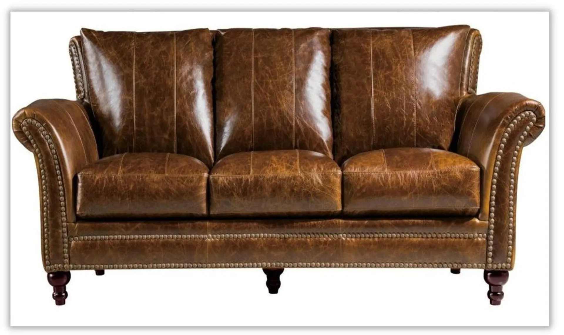 Leather Italia Butler 3-Seater Sofa with Rolled Arms in Brown