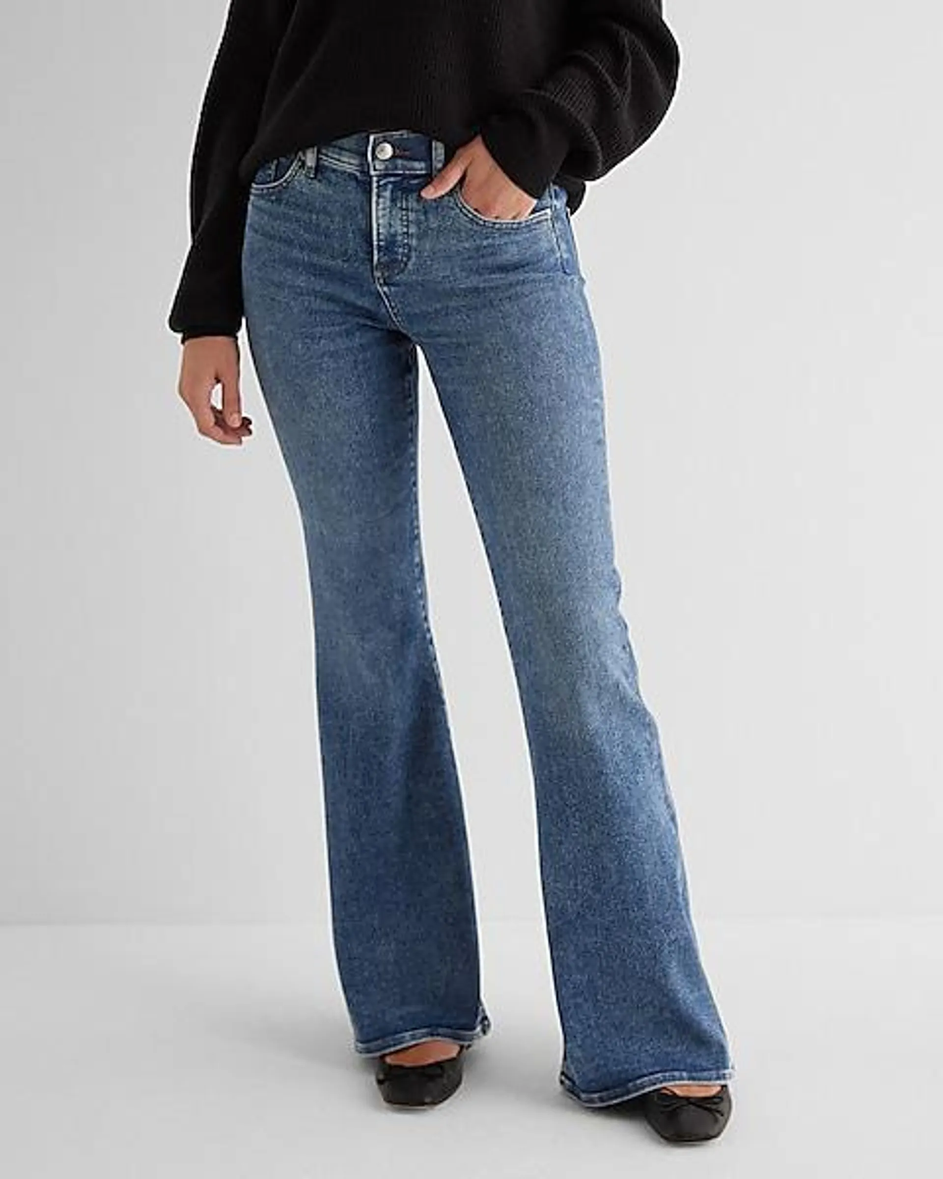 Mid Rise Medium Wash '70s Flare Jeans