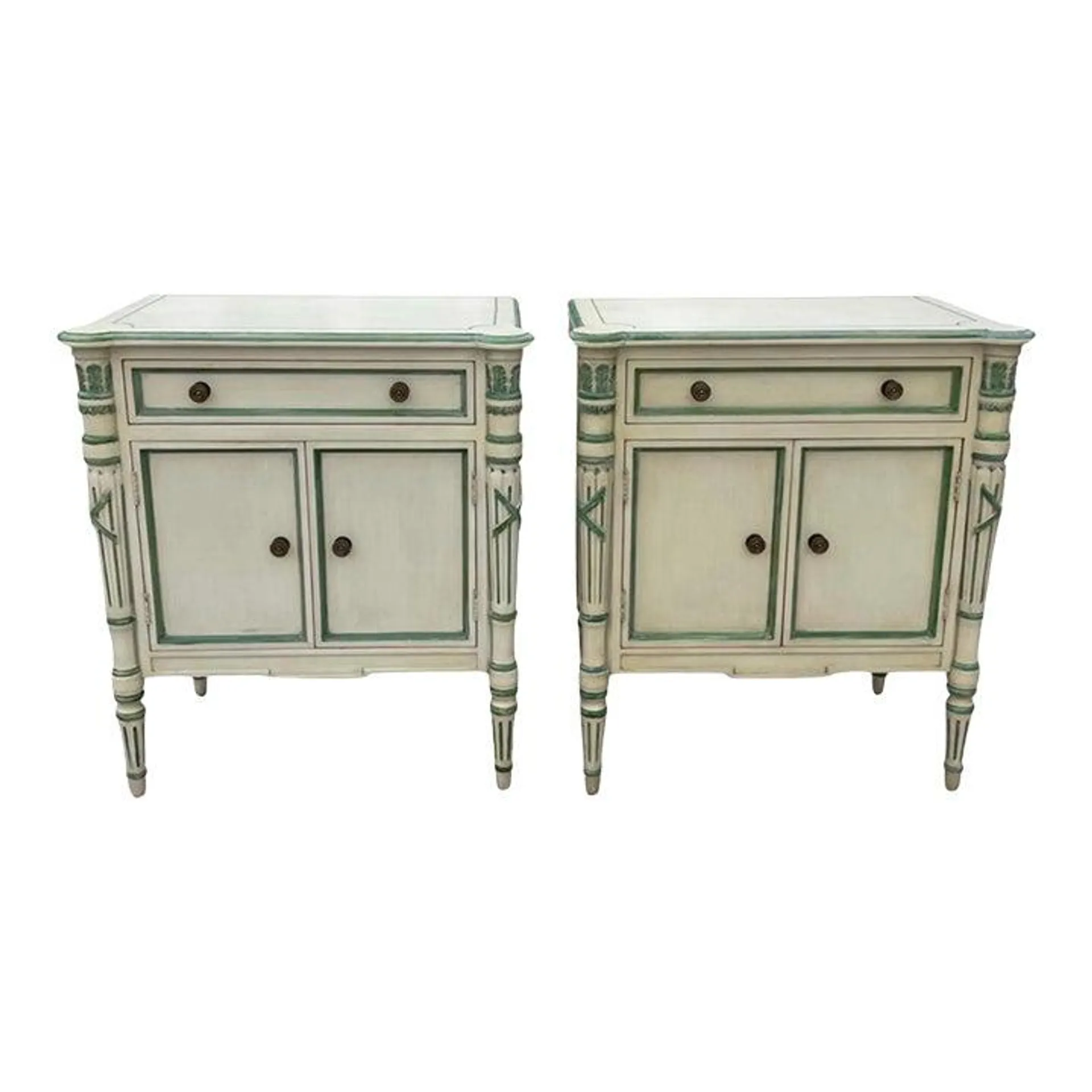 Julia Gray Ltd New York, Louis XVI Carved Wood Nighstand Commode Tables, a Pair