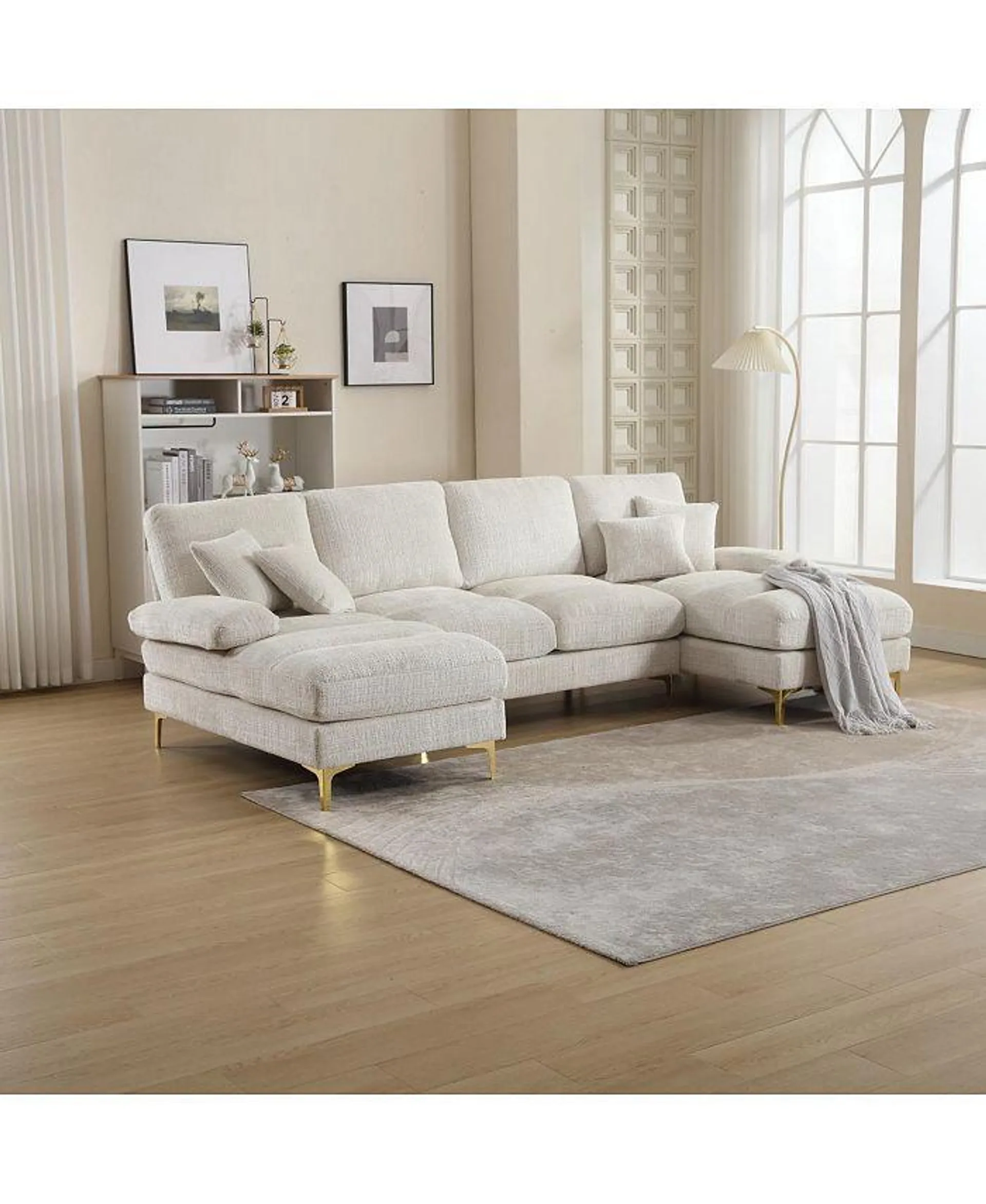 Modern Large Chenille Fabric U-Shape Sectional Sofa