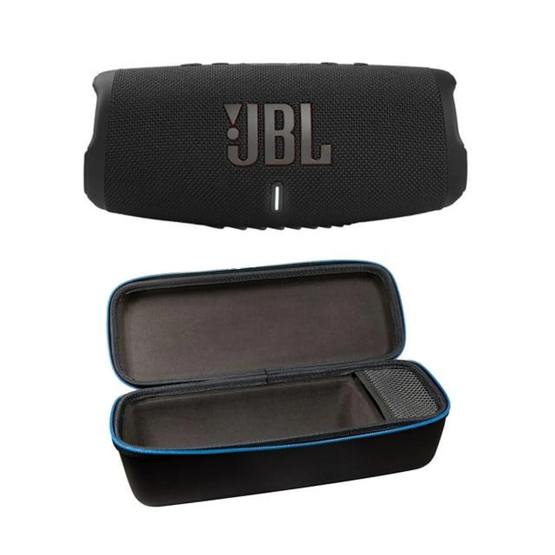 JBL Charge 5 Black Portable Bluetooth Speaker w/Divvi! Hardshell Case Bundle