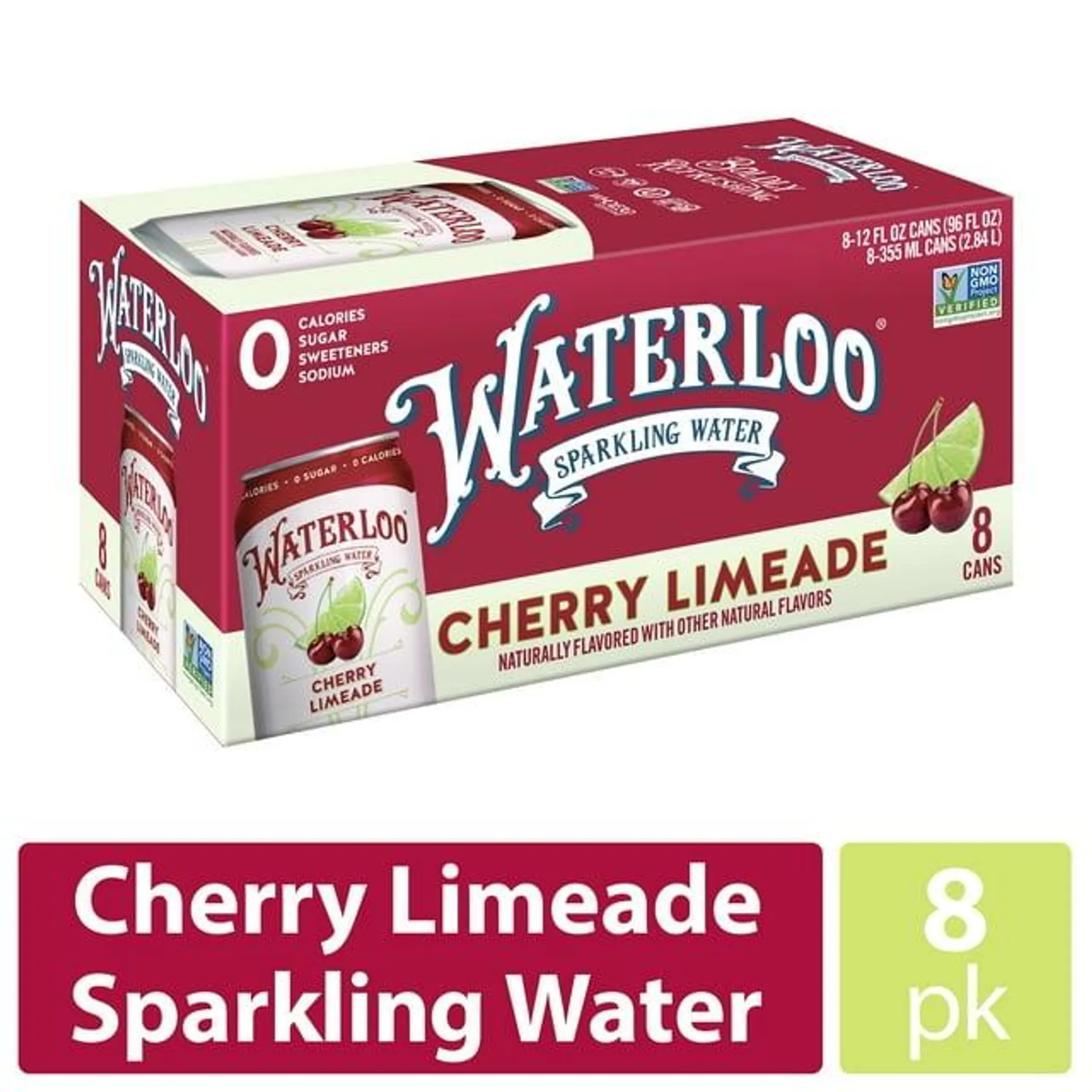 Waterloo Sparkling Water, Cherry Limeade, 12 fl oz, 8 Pack Cans