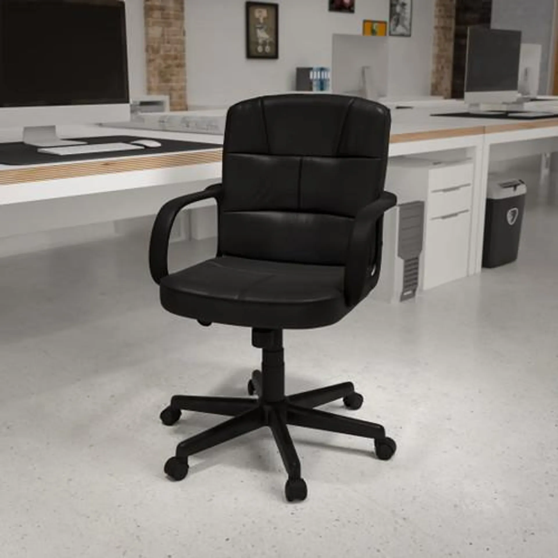 Mid-Back Black LeatherSoft Swivel Task Office Chair with Arms - GO228SBKLEAGG