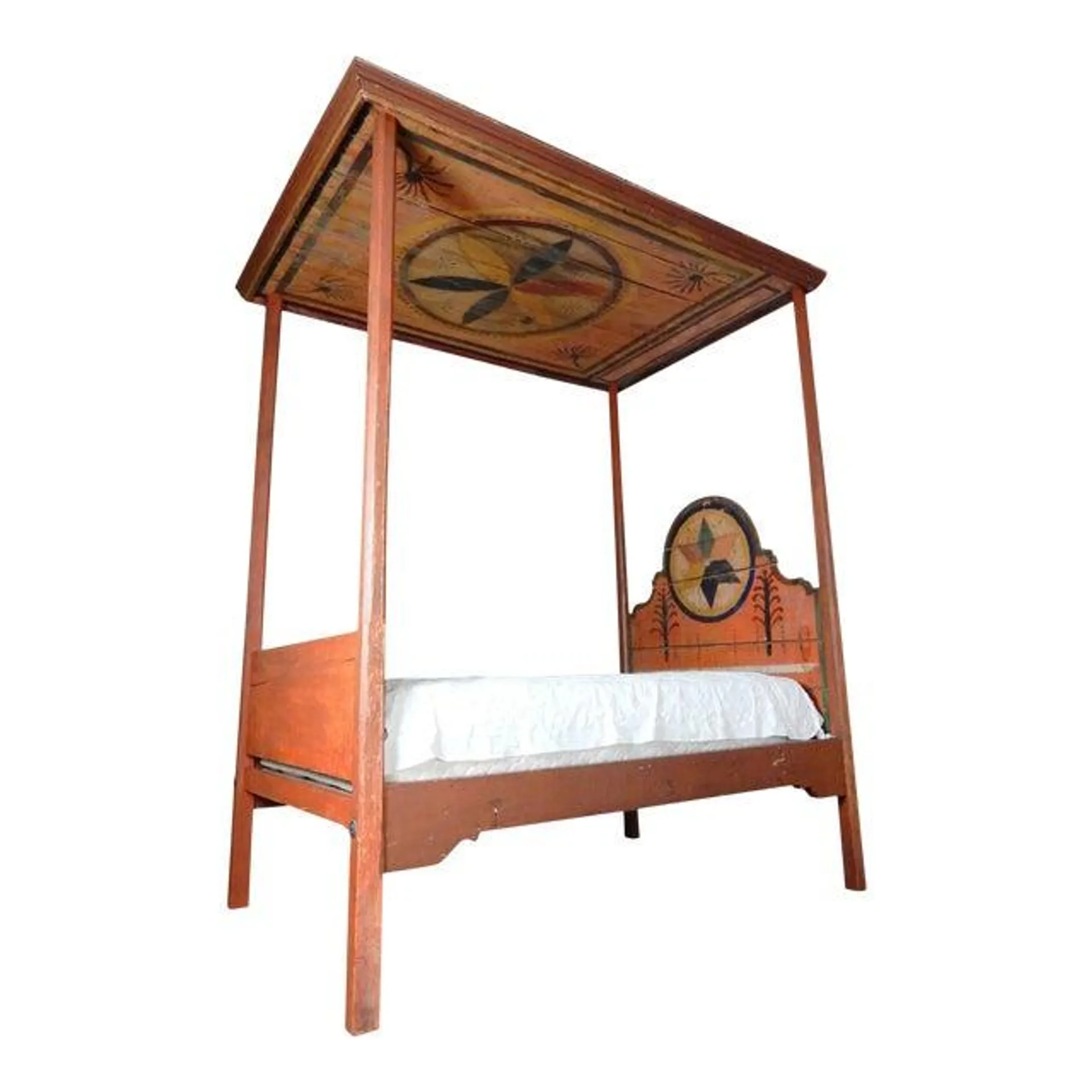 American Painted Folk Art Canopy Bed, Ex. Collection of Estee Lauder