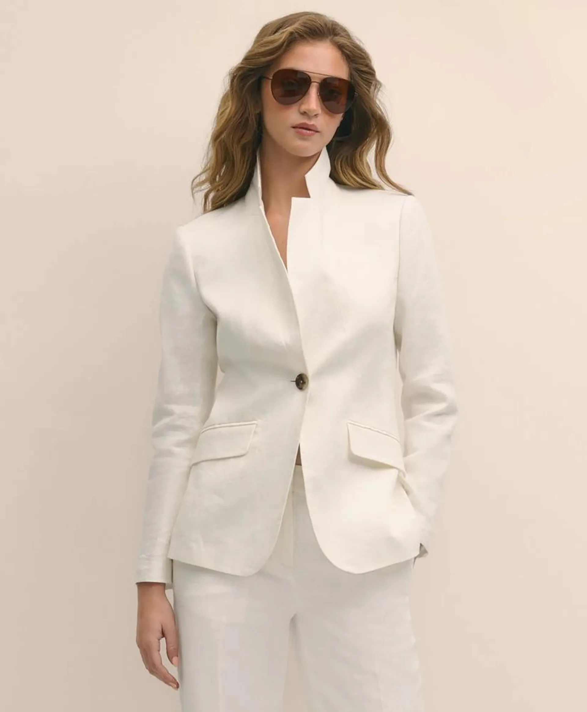 Linen One-Button Notch Lapel Jacket