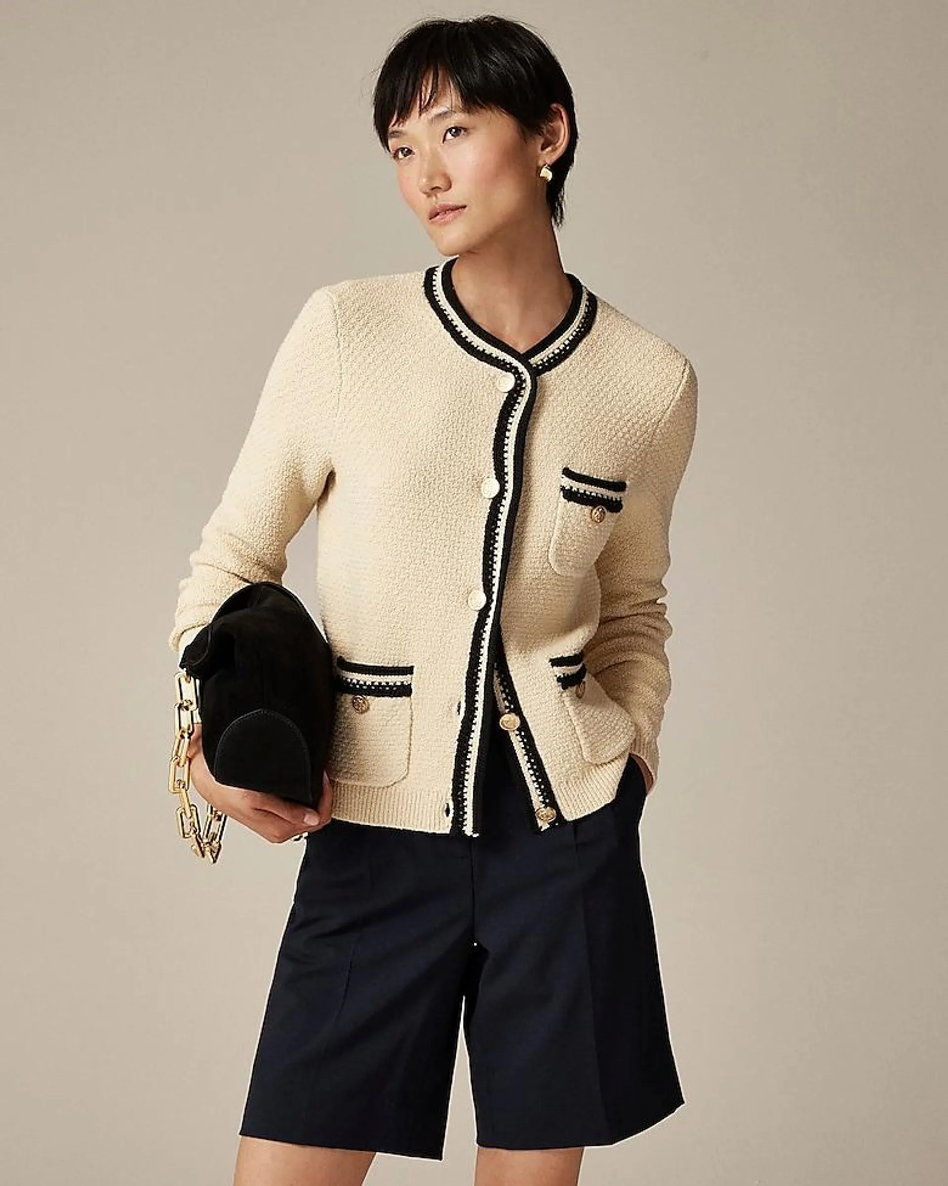 Contrast-trim cardigan sweater