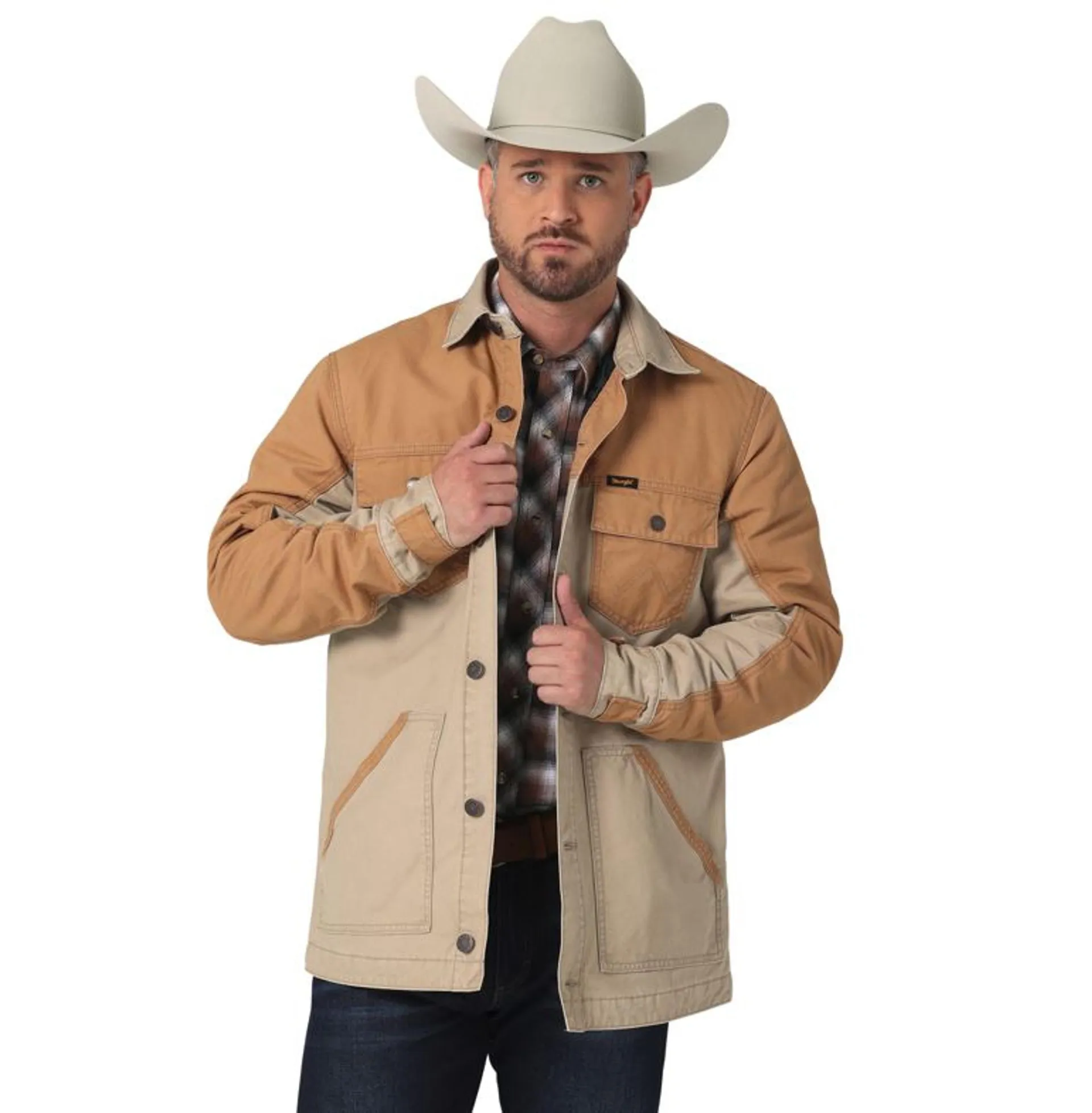 Wrangler Mens Tan Mixed Canvas Chore Coat