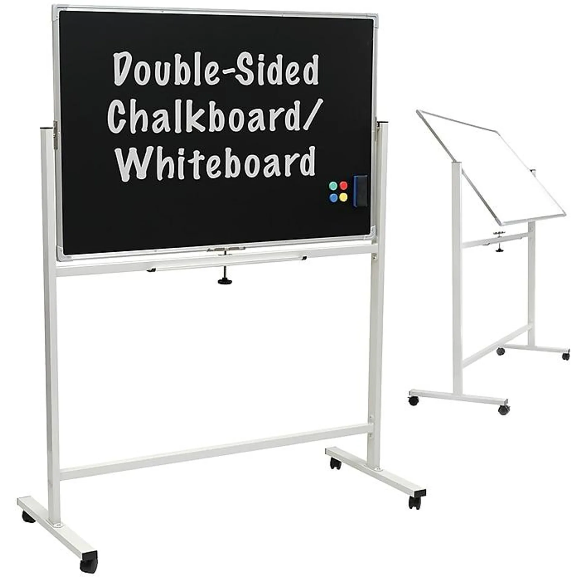 Excello Global Products Double Sided Magnetic Mobile Whiteboard Chalkboard Combo,