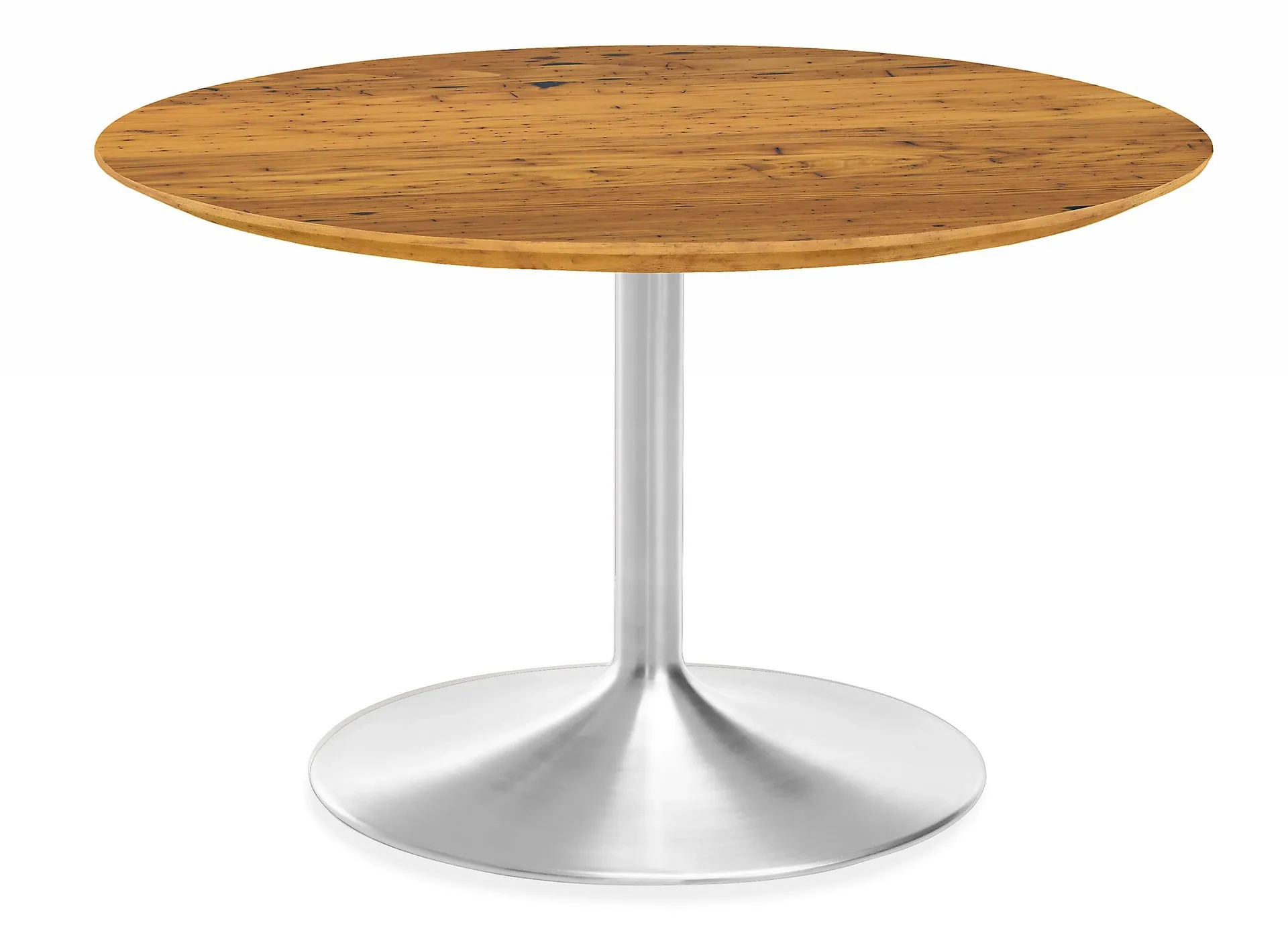 Aria 42 diam Round Dining Table w/Reclaimed Chestnut Top & Stainless Steel Base