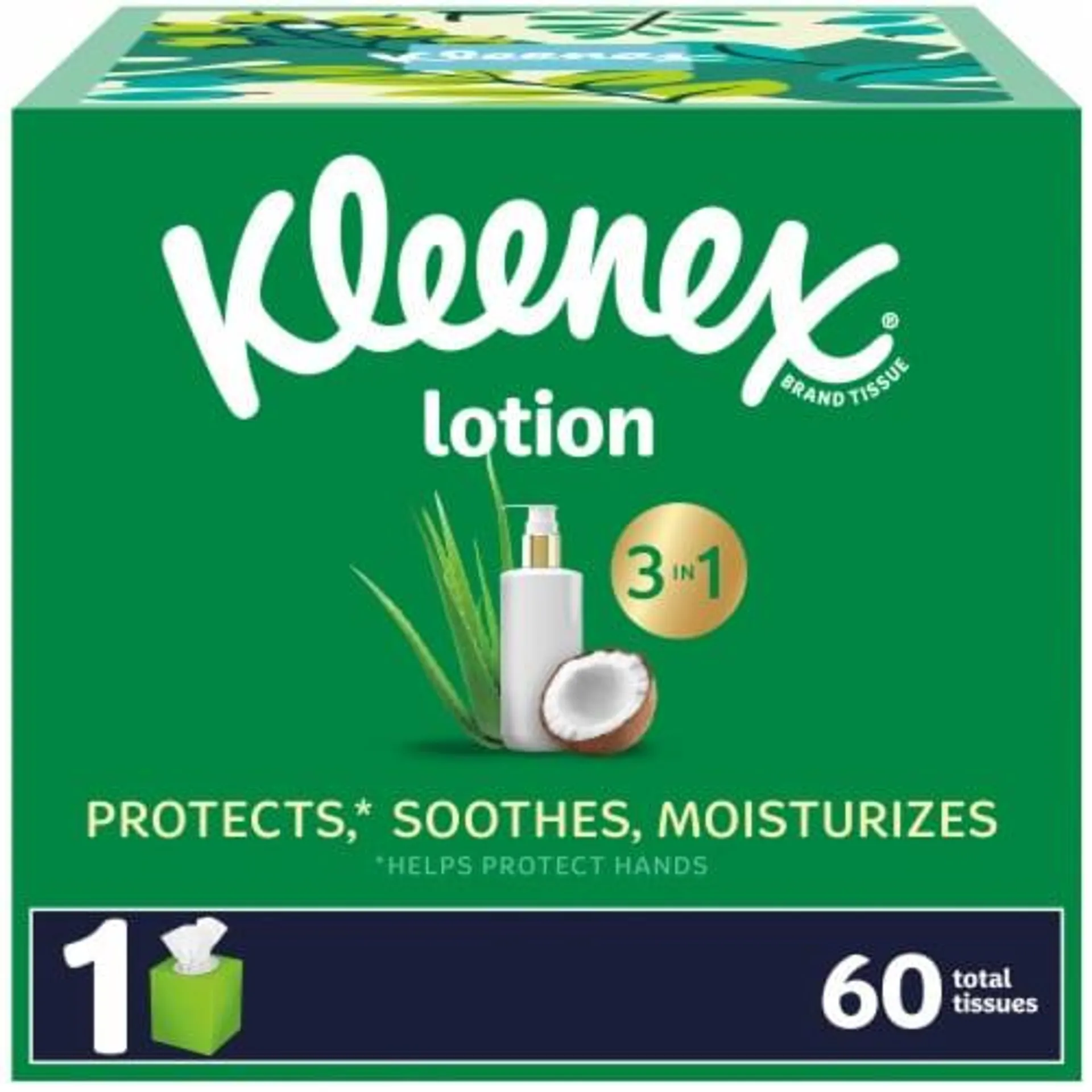 Kleenex Soothing Lotion Coconut Oil Aloe & Vitamin E Facial Tissues Cube Box