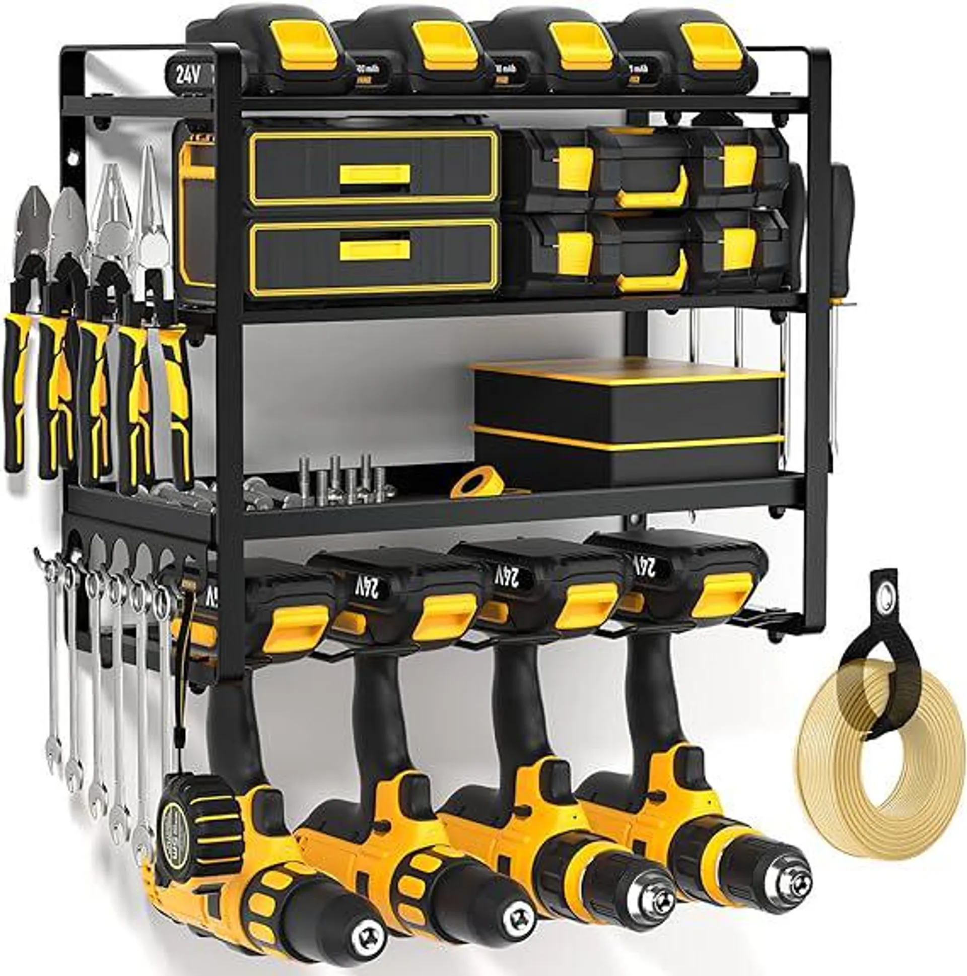 POKIPO Power Tool Organizer Wall Mount, Heavy Duty Drill Holder, Garage Tool Organizer and Storage, Suitable Tool Rack for Tool Room, Workshop, Garage, Utility Storage Rack for Cordless Drill (4 Tier)