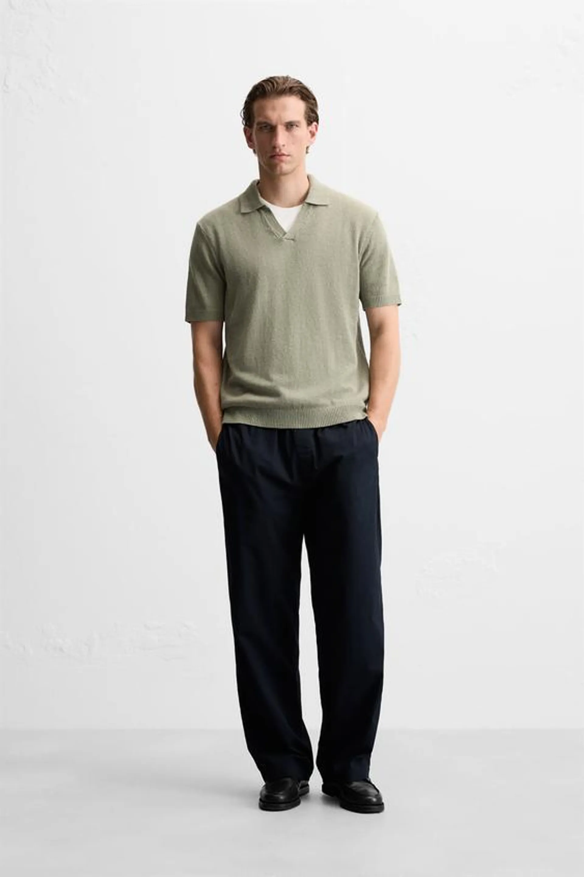 COTTON - LINEN BLEND KNIT POLO